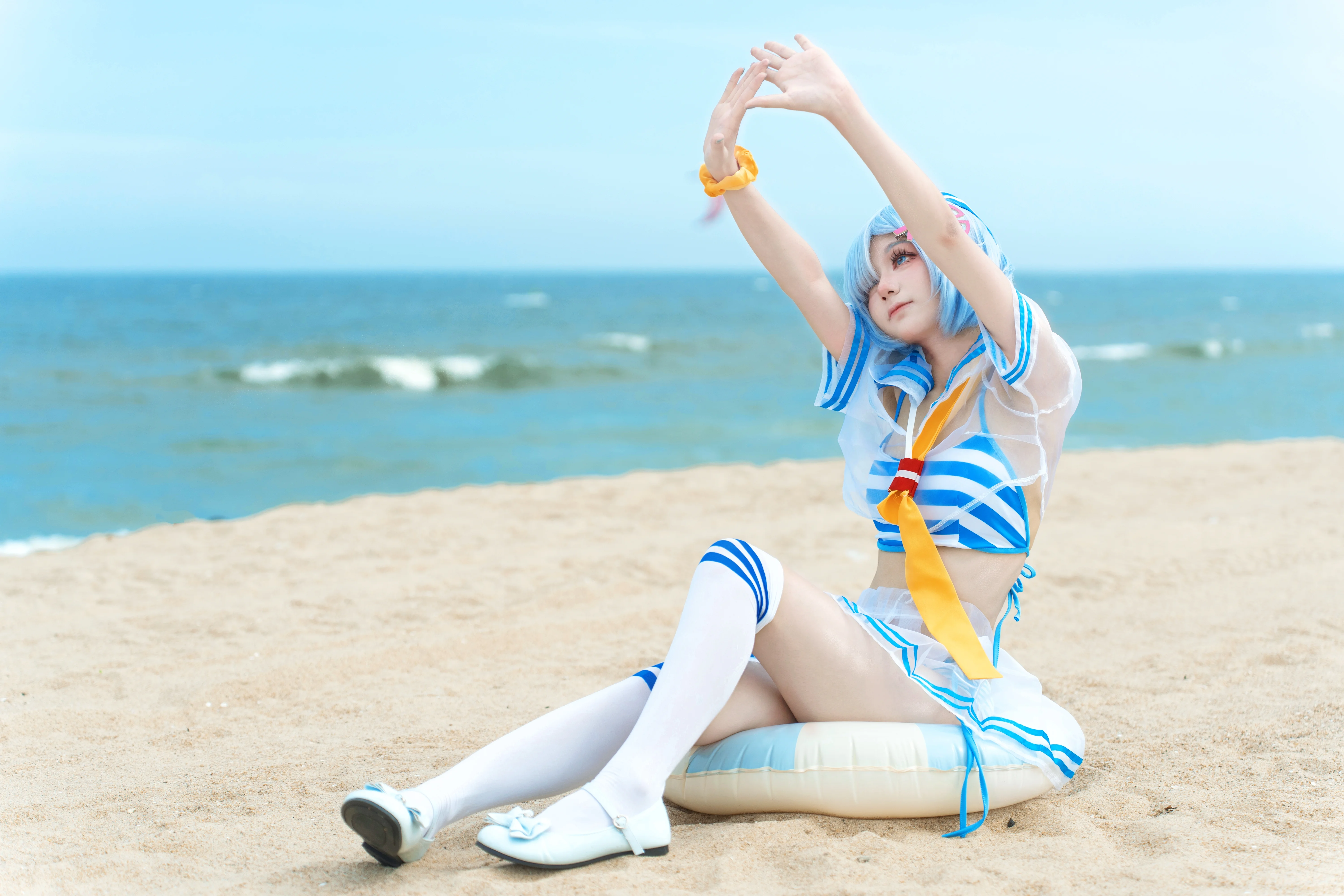【蕾姆cos】Re:从零开始的异世界生活，海滨蓝白条纹泳装记录 - 第 3 张