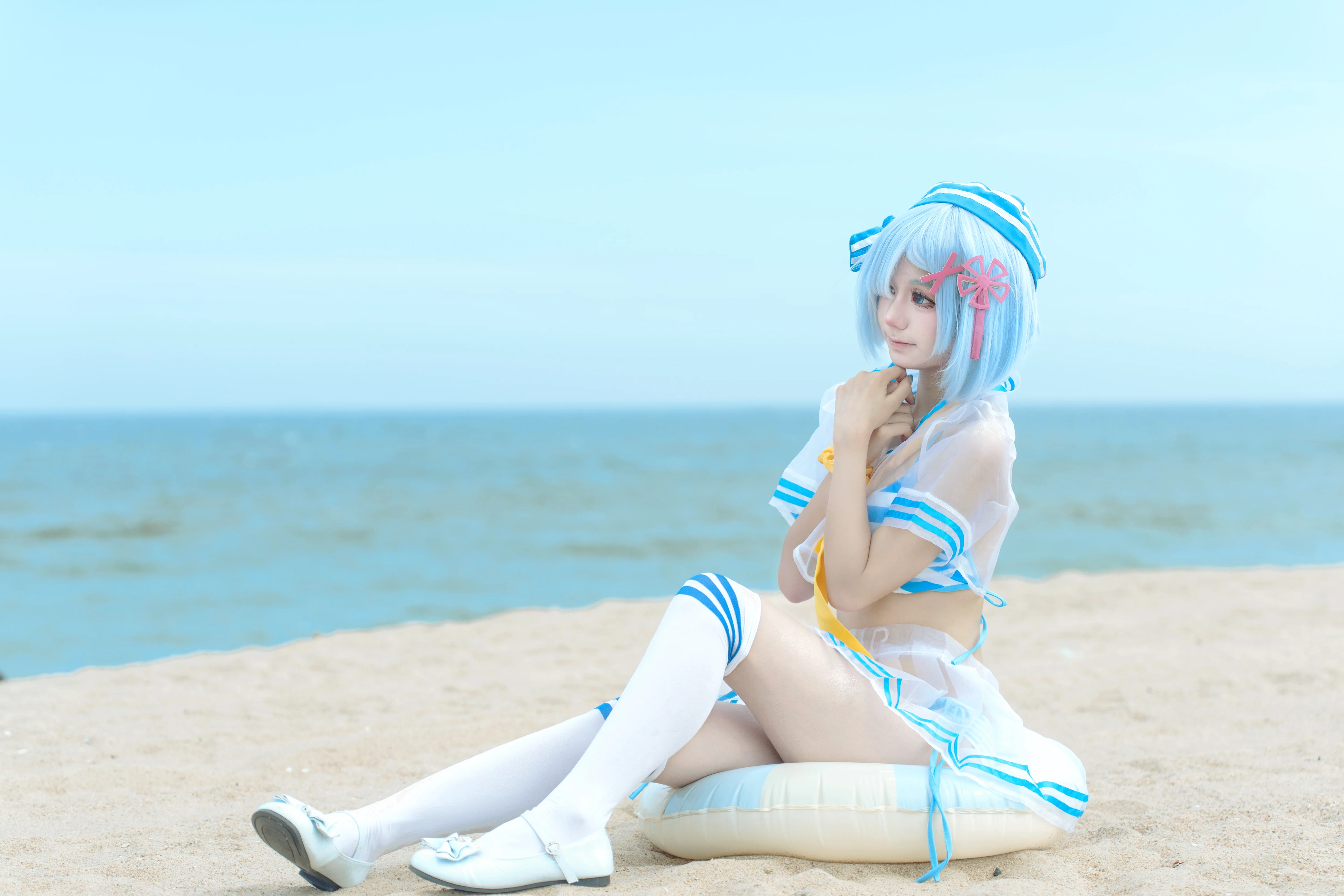【蕾姆cos】Re:从零开始的异世界生活，海滨蓝白条纹泳装记录 - 第 4 张