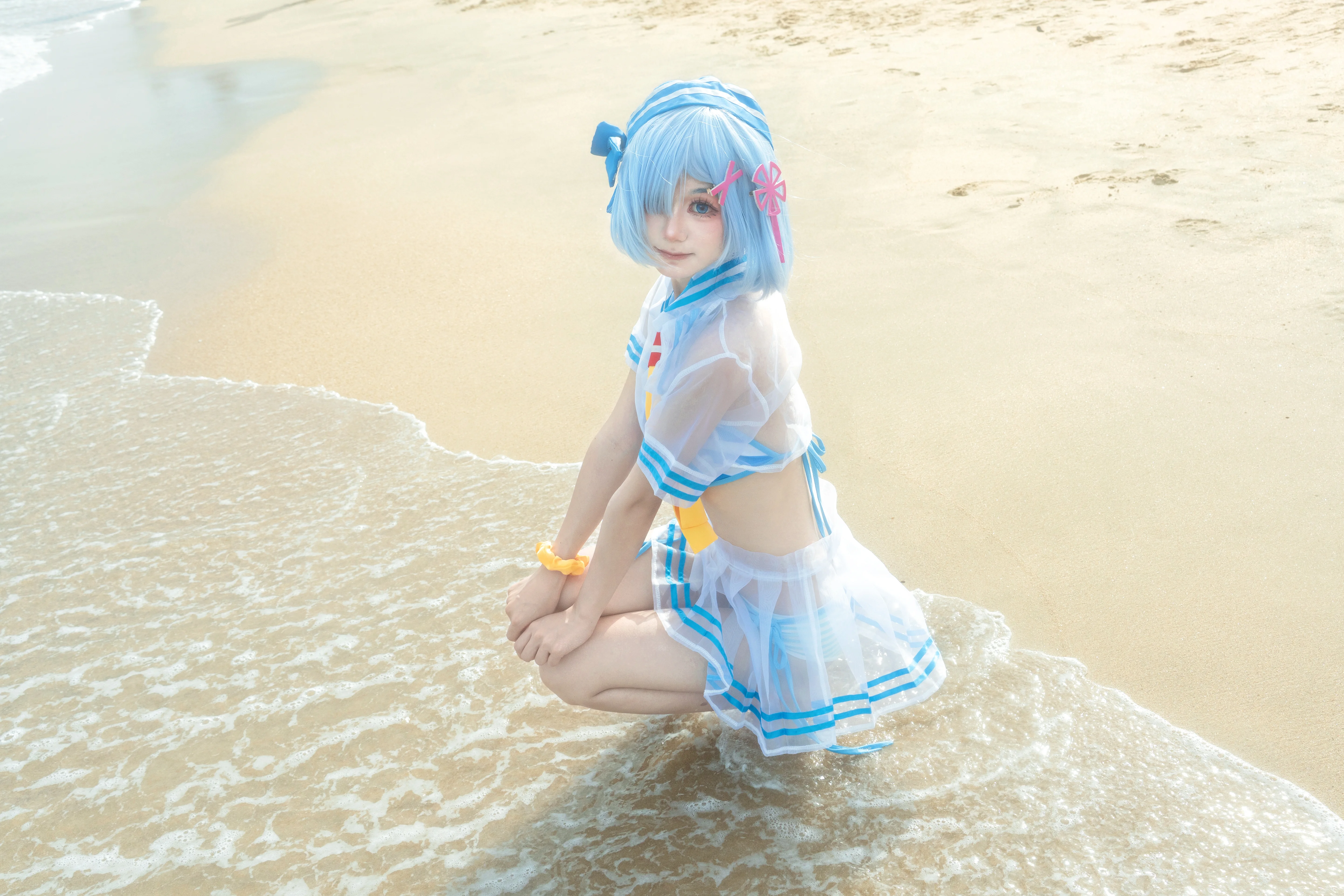 【蕾姆cos】Re:从零开始的异世界生活，海滨蓝白条纹泳装记录 - 第 6 张