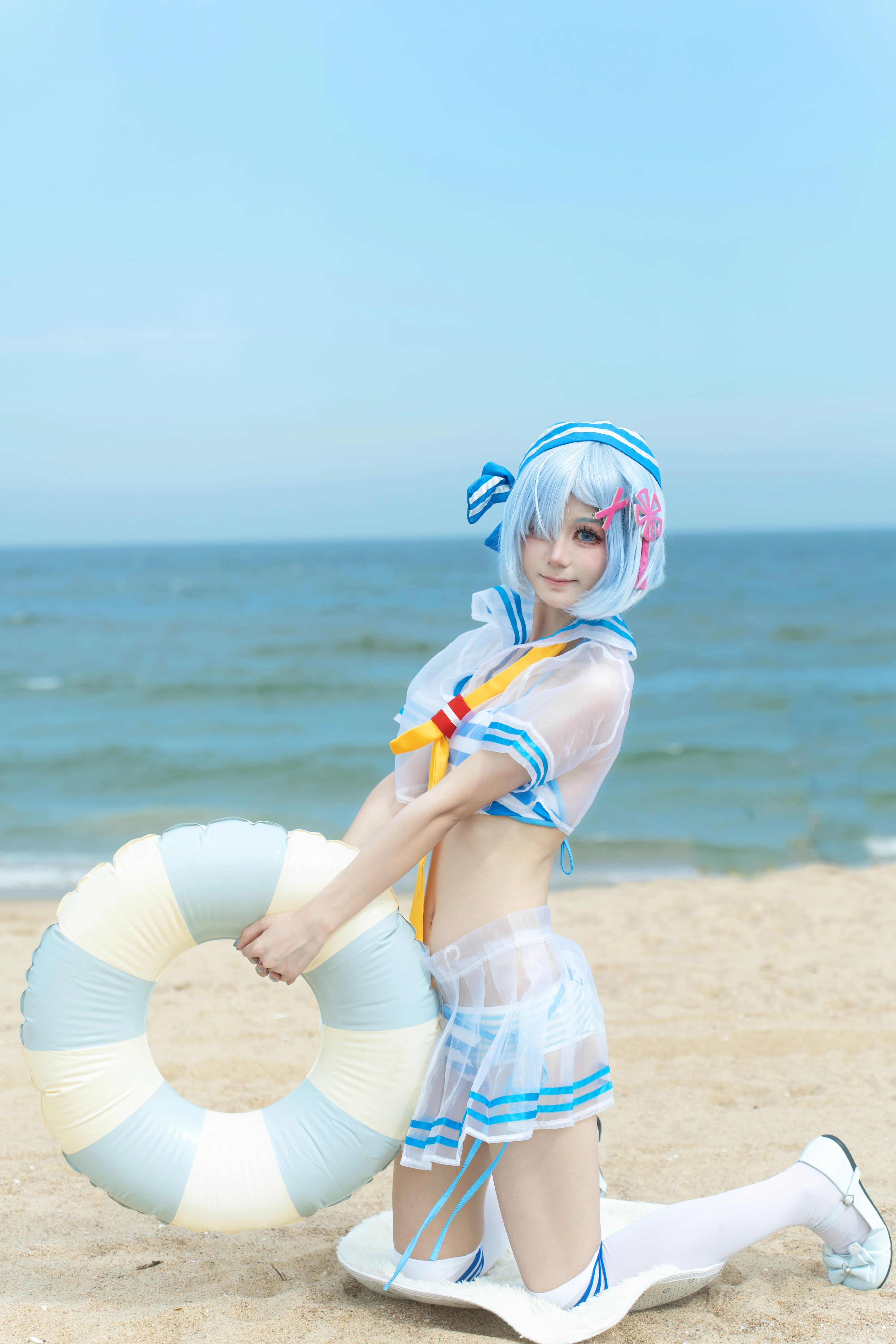 【蕾姆cos】Re:从零开始的异世界生活，海滨蓝白条纹泳装记录 - 第 7 张