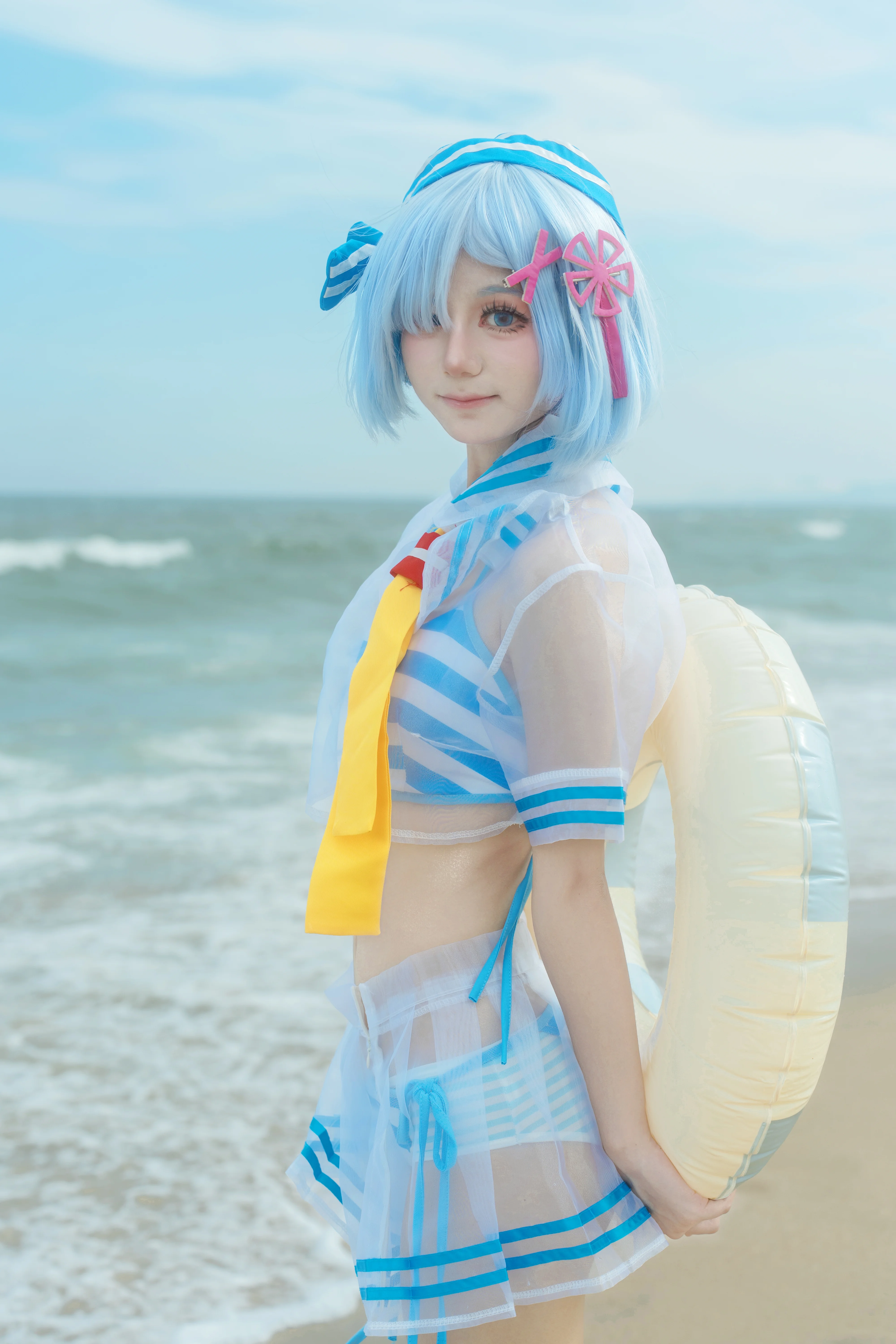 【蕾姆cos】Re:从零开始的异世界生活，海滨蓝白条纹泳装记录 - 第 8 张