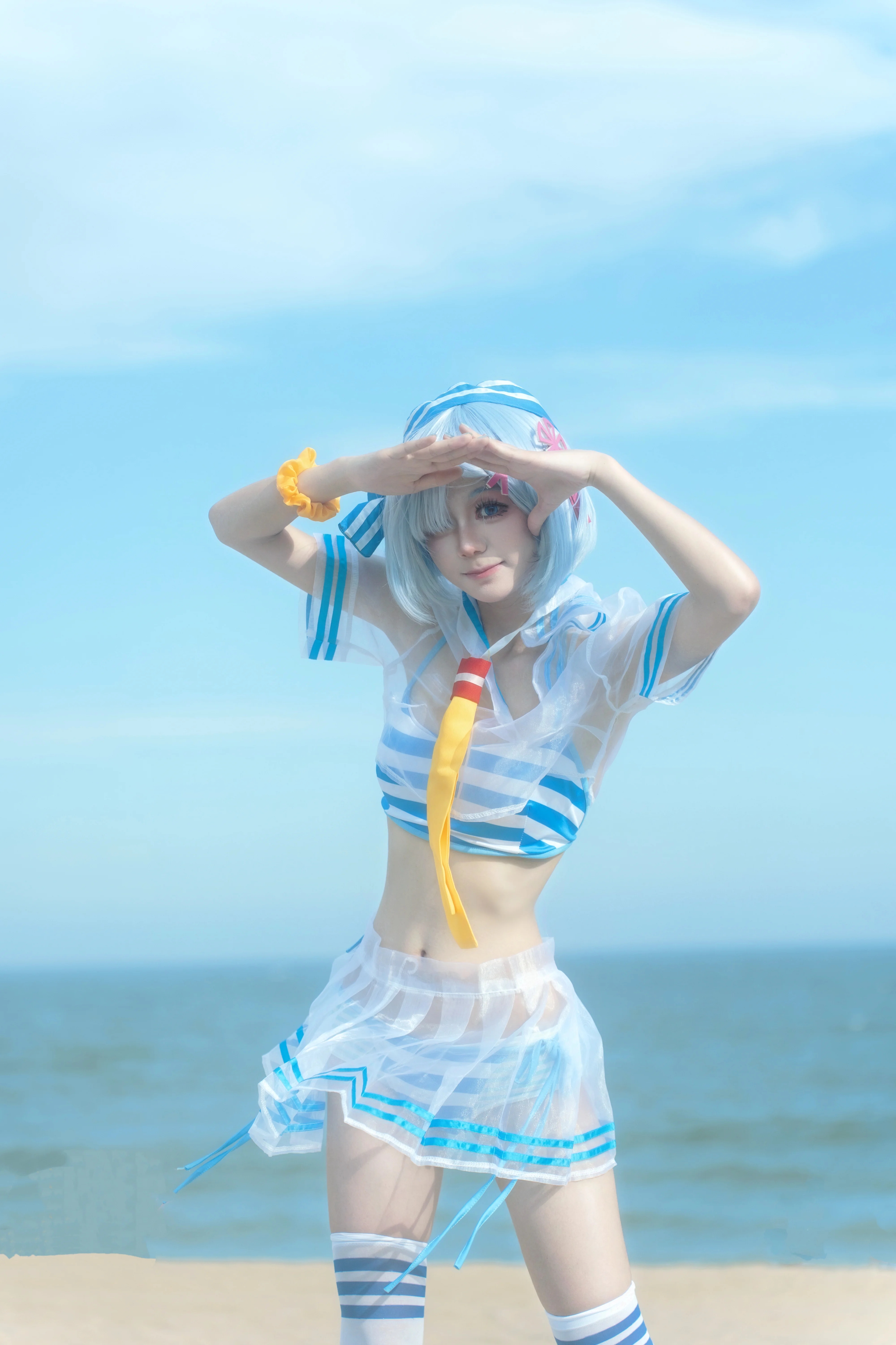 【蕾姆cos】Re:从零开始的异世界生活，海滨蓝白条纹泳装记录 - 第 9 张