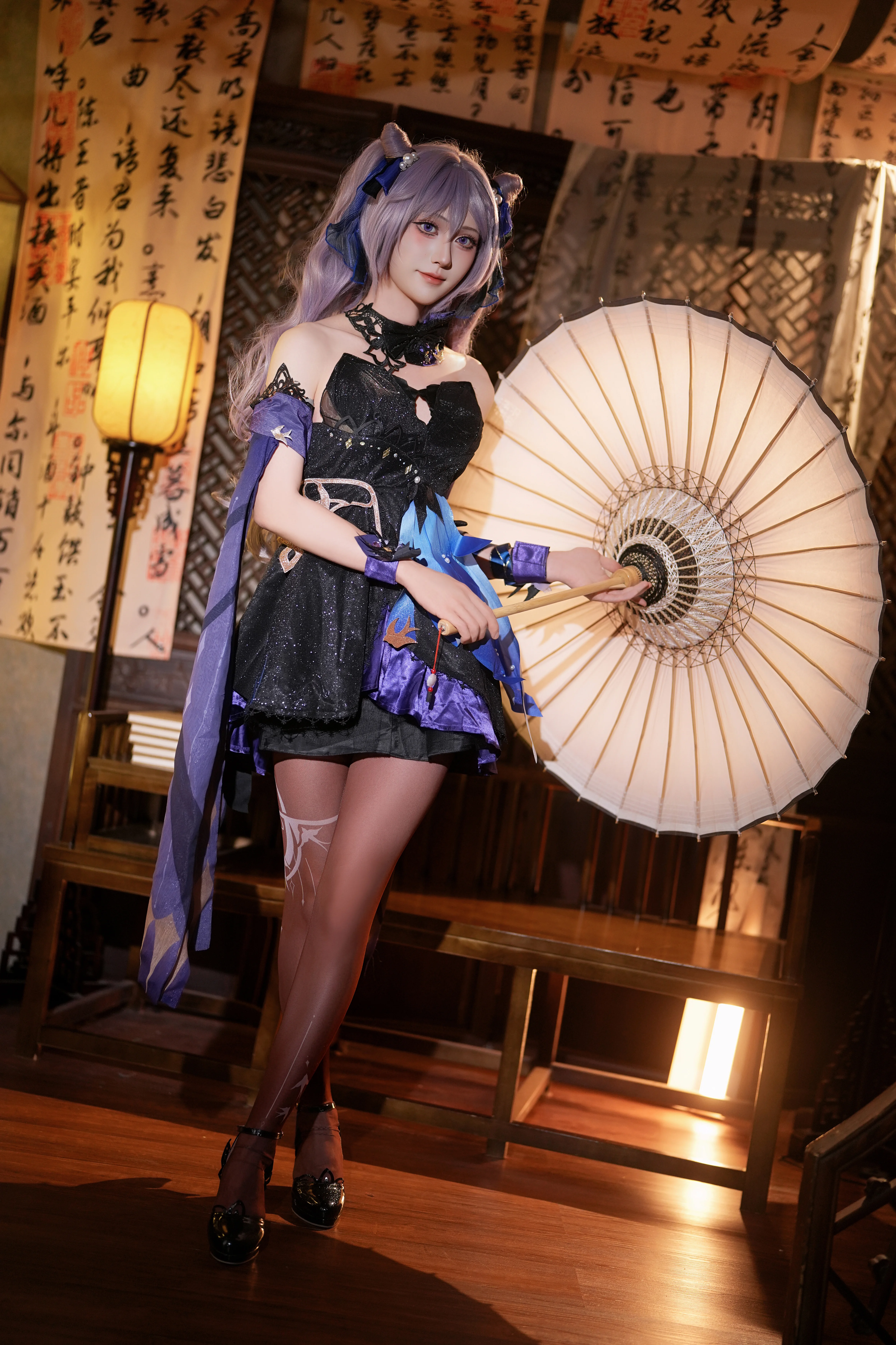 【刻晴cos】月下古韵与伞下微光，重现璃月之风