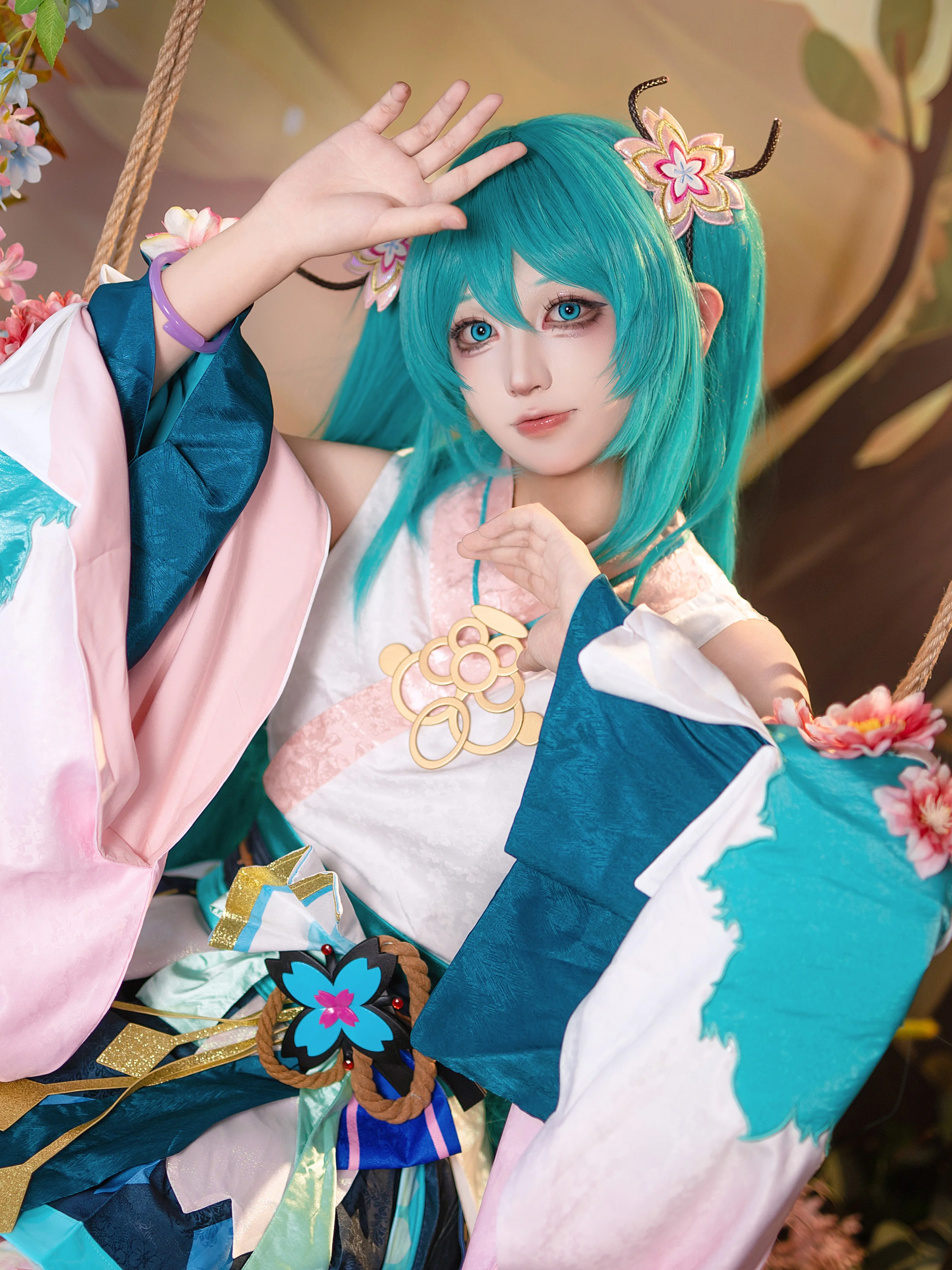 【初音未来cos】阴阳师联动造型，这次穿上了和风樱花套 - 第 1 张