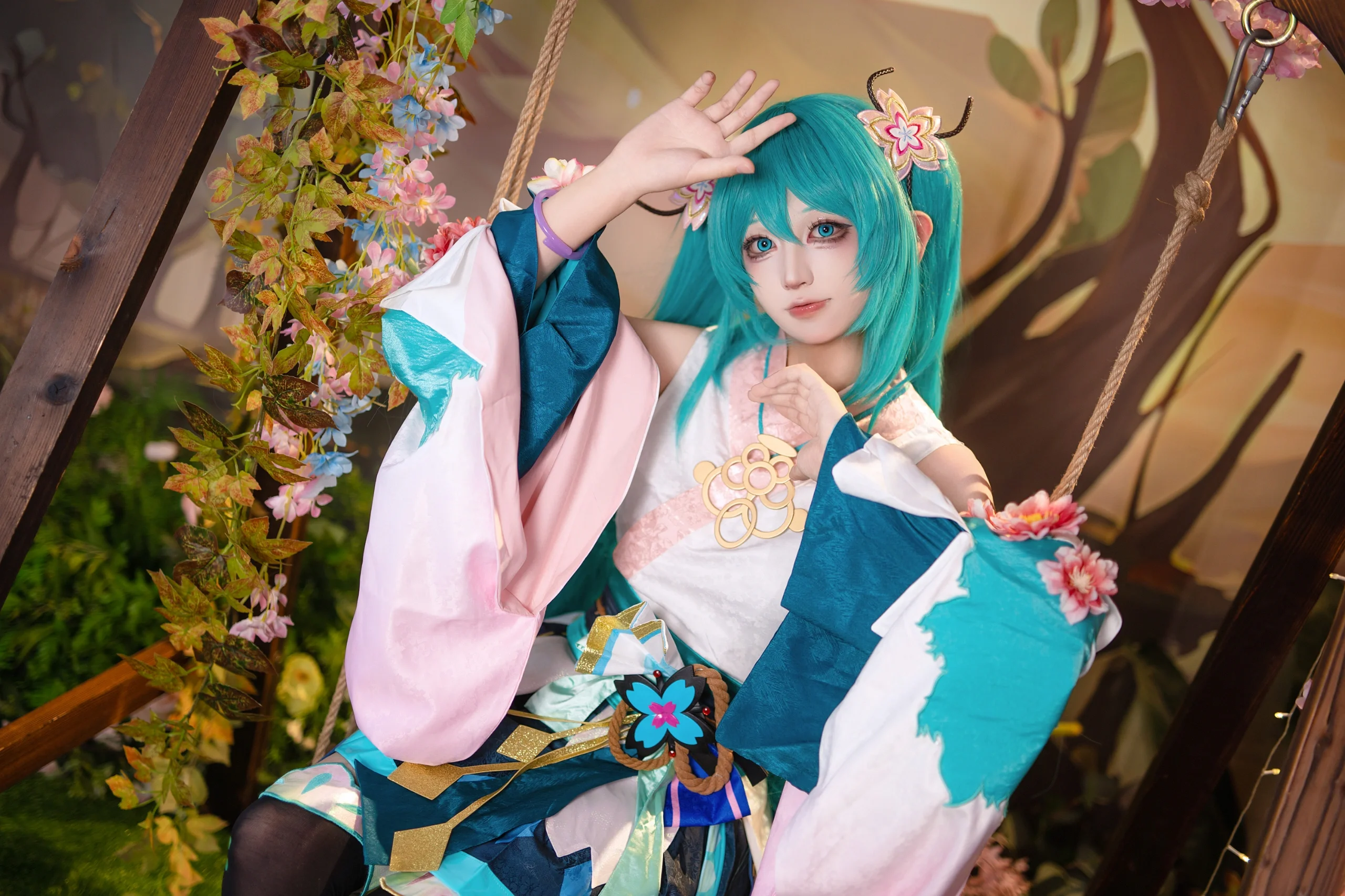 【初音未来cos】阴阳师联动造型，这次穿上了和风樱花套 - 第 5 张