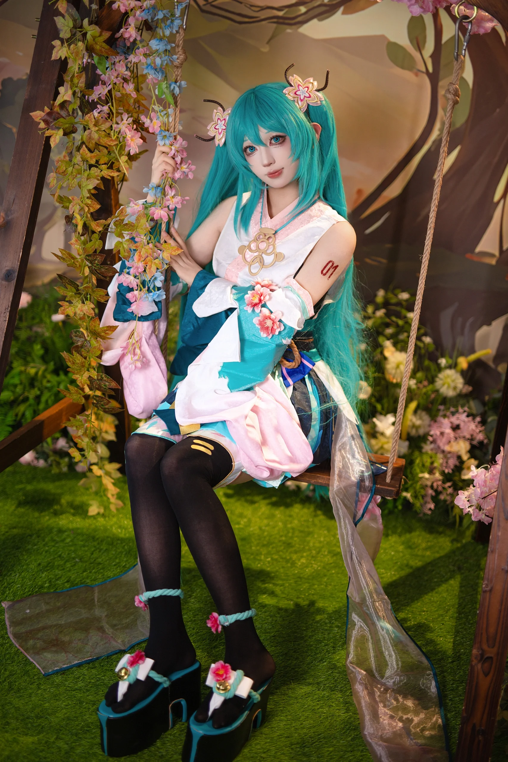 【初音未来cos】阴阳师联动造型，这次穿上了和风樱花套 - 第 6 张