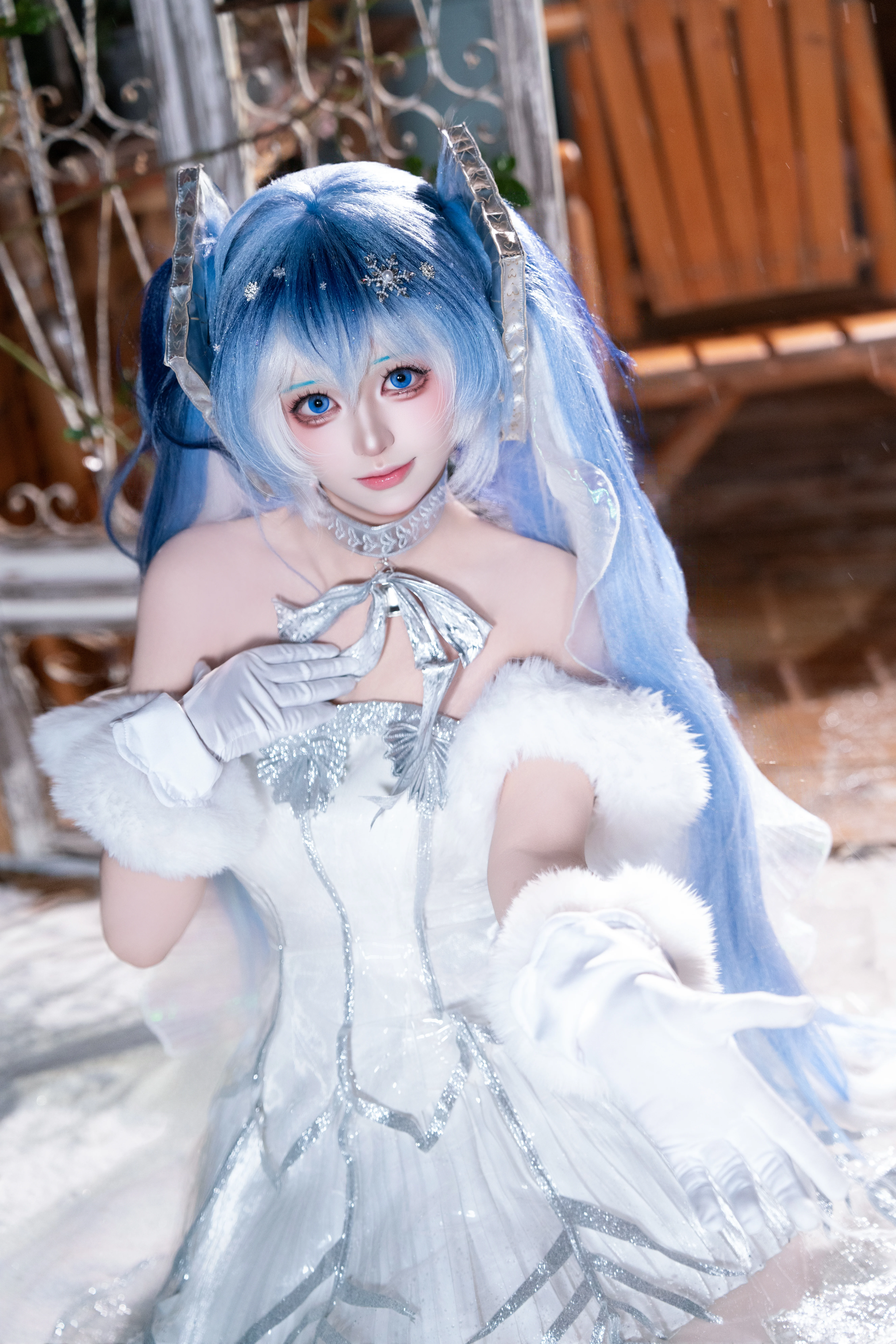 【初音未来cos】雪初音交响乐纯白舞台定格