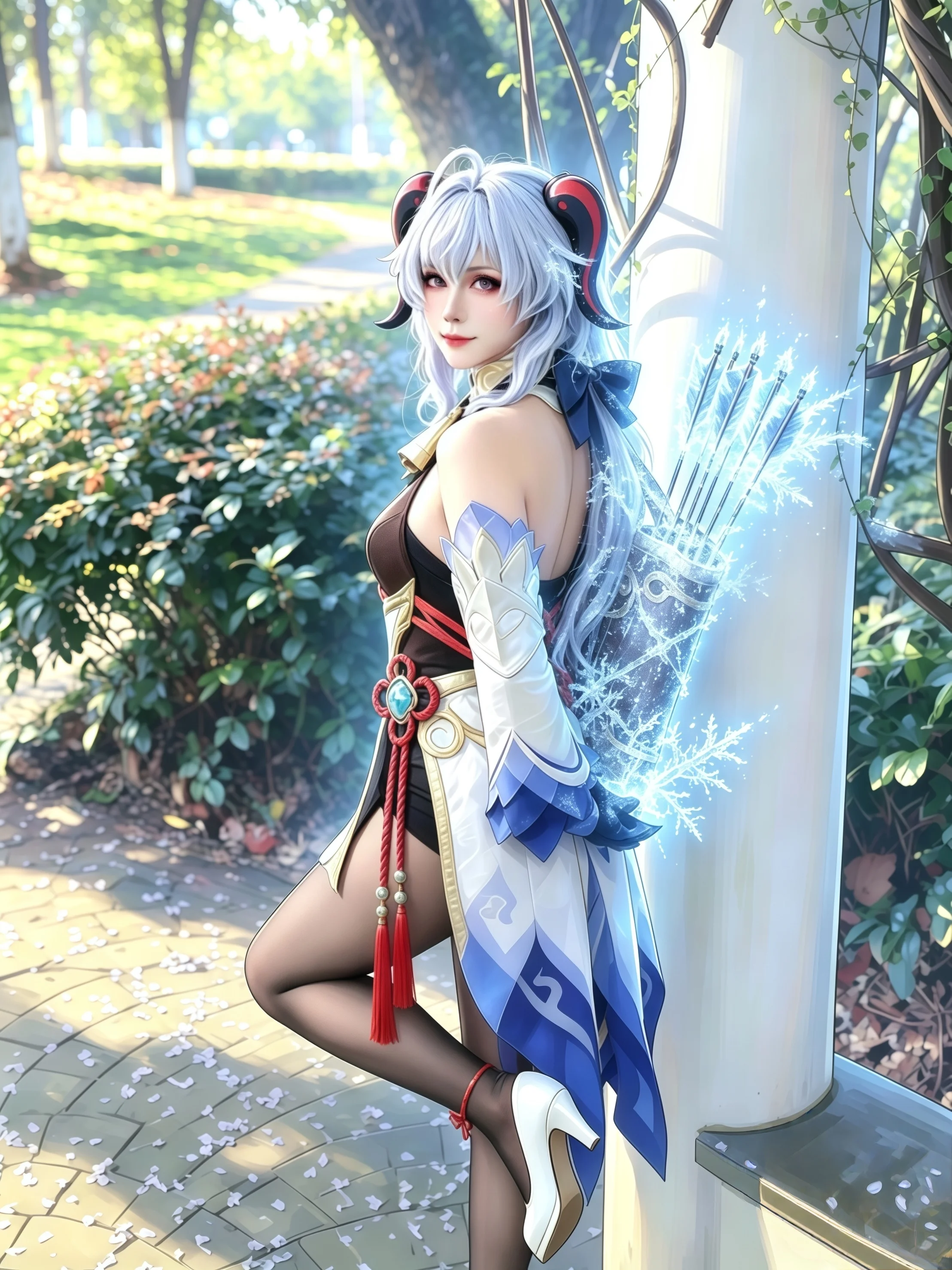 【甘雨cos】璃月的冰雪契约，黑丝与冰霜弓的质感还原 - 第 2 张