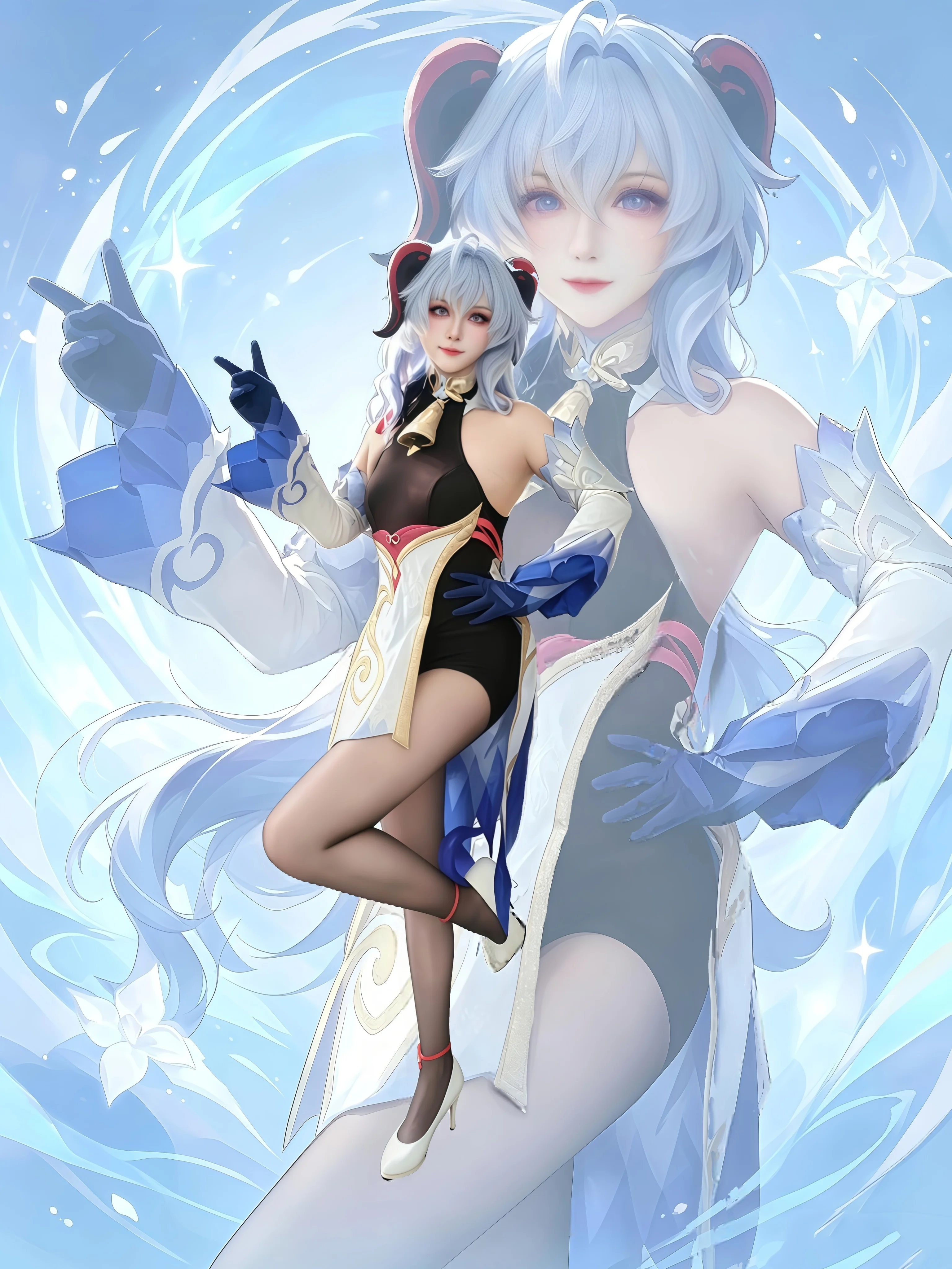 【甘雨cos】璃月的冰雪契约，黑丝与冰霜弓的质感还原 - 第 4 张