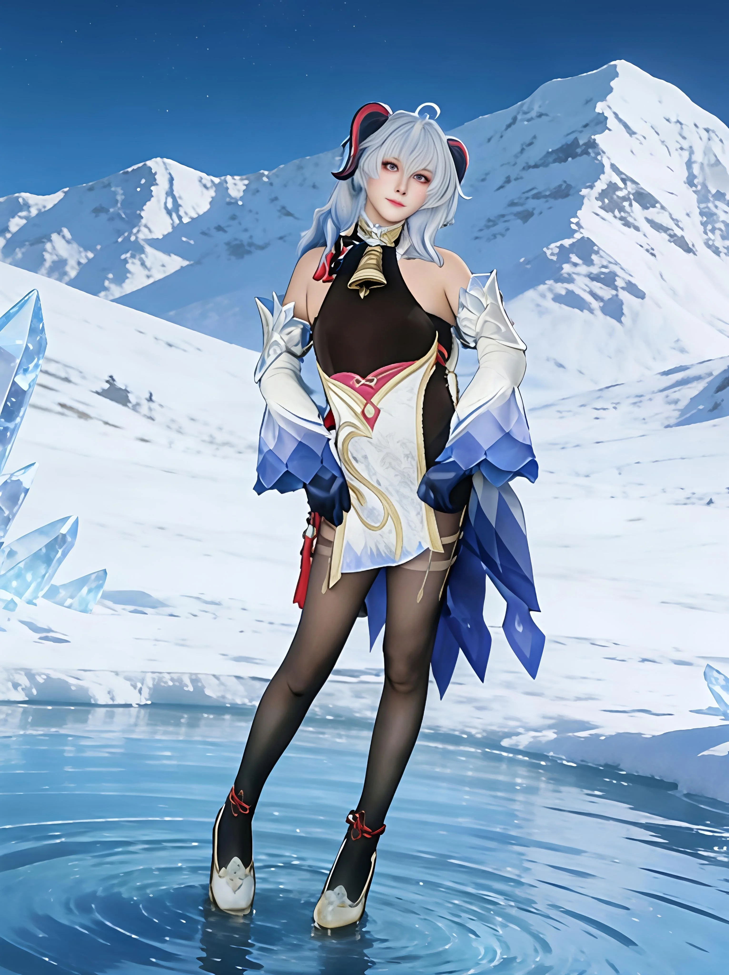 【甘雨cos】璃月的冰雪契约，黑丝与冰霜弓的质感还原 - 第 6 张