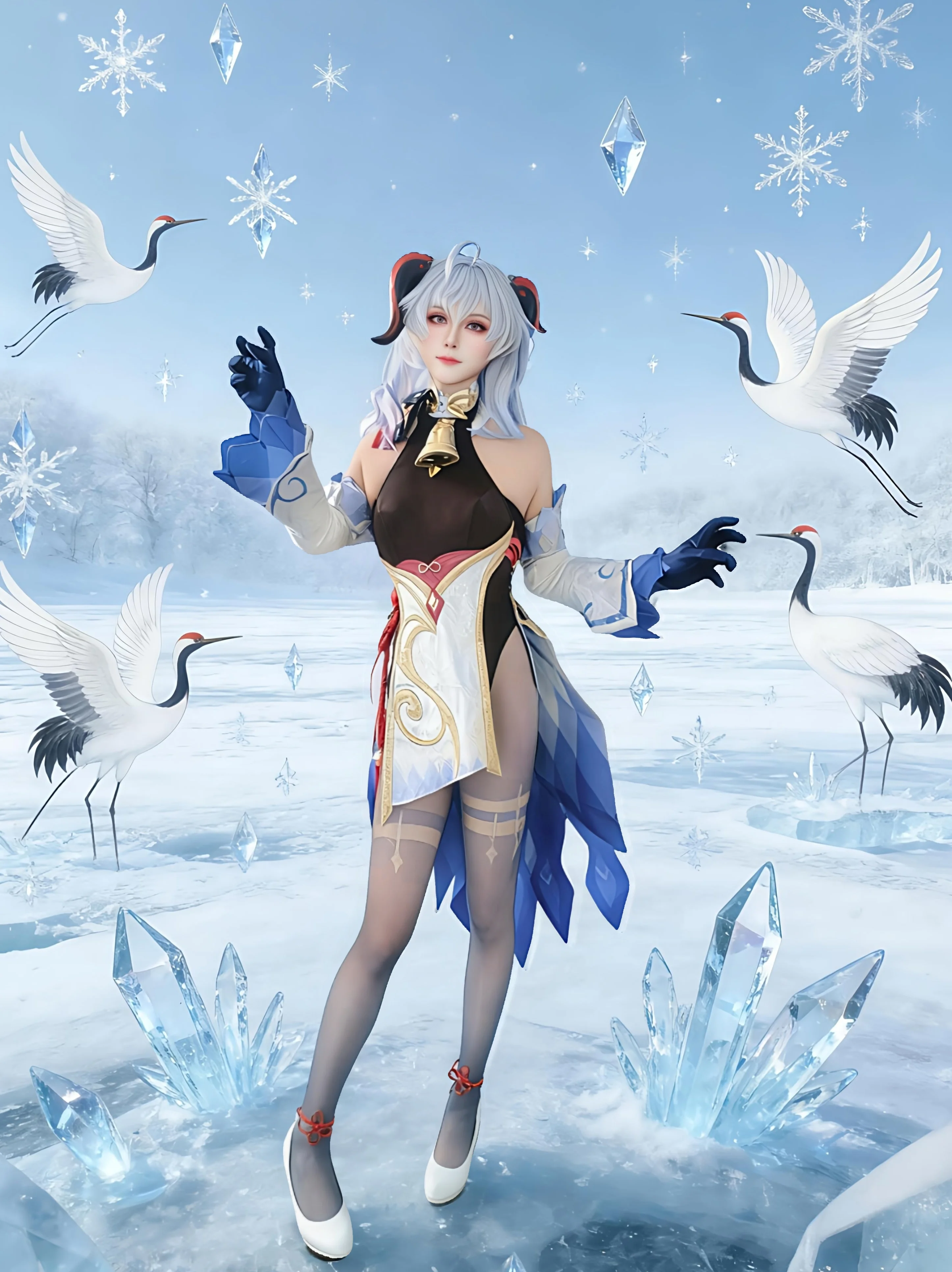 【甘雨cos】璃月的冰雪契约，黑丝与冰霜弓的质感还原 - 第 8 张