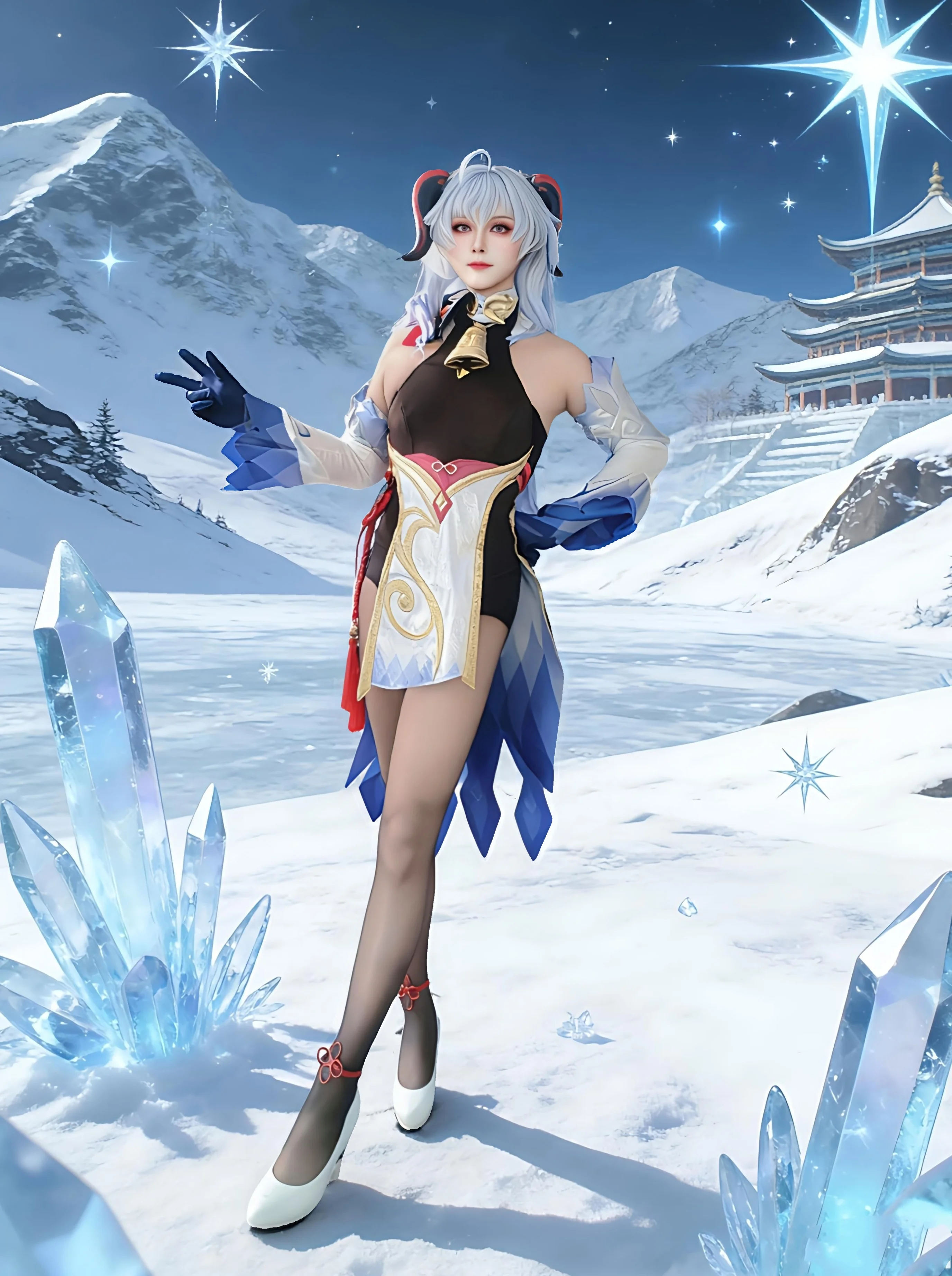 【甘雨cos】璃月的冰雪契约，黑丝与冰霜弓的质感还原 - 第 9 张