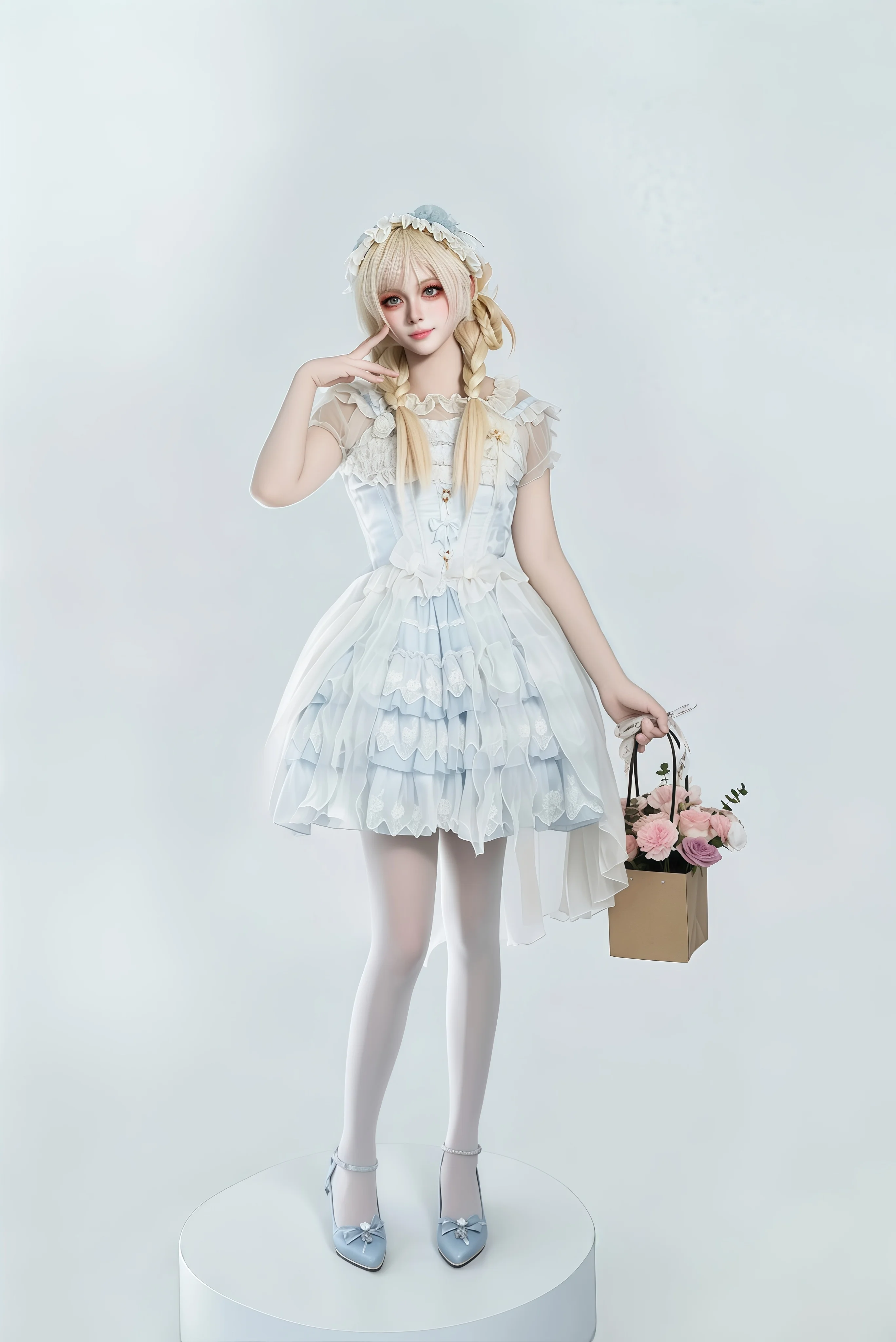 第三套Lolita正片，浅蓝纯白洋装的优雅定格 - 第 11 张