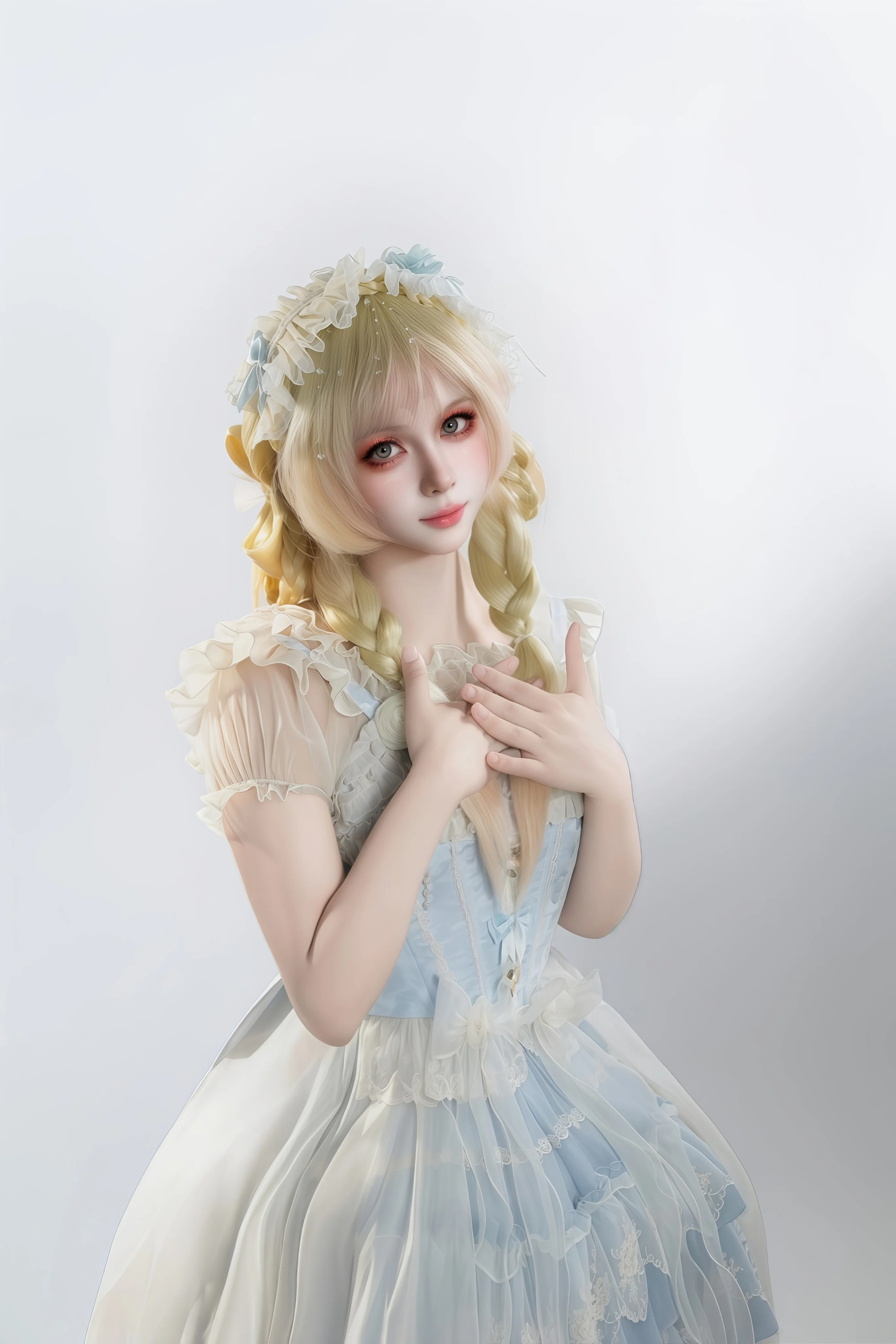 第三套Lolita正片，浅蓝纯白洋装的优雅定格 - 第 4 张