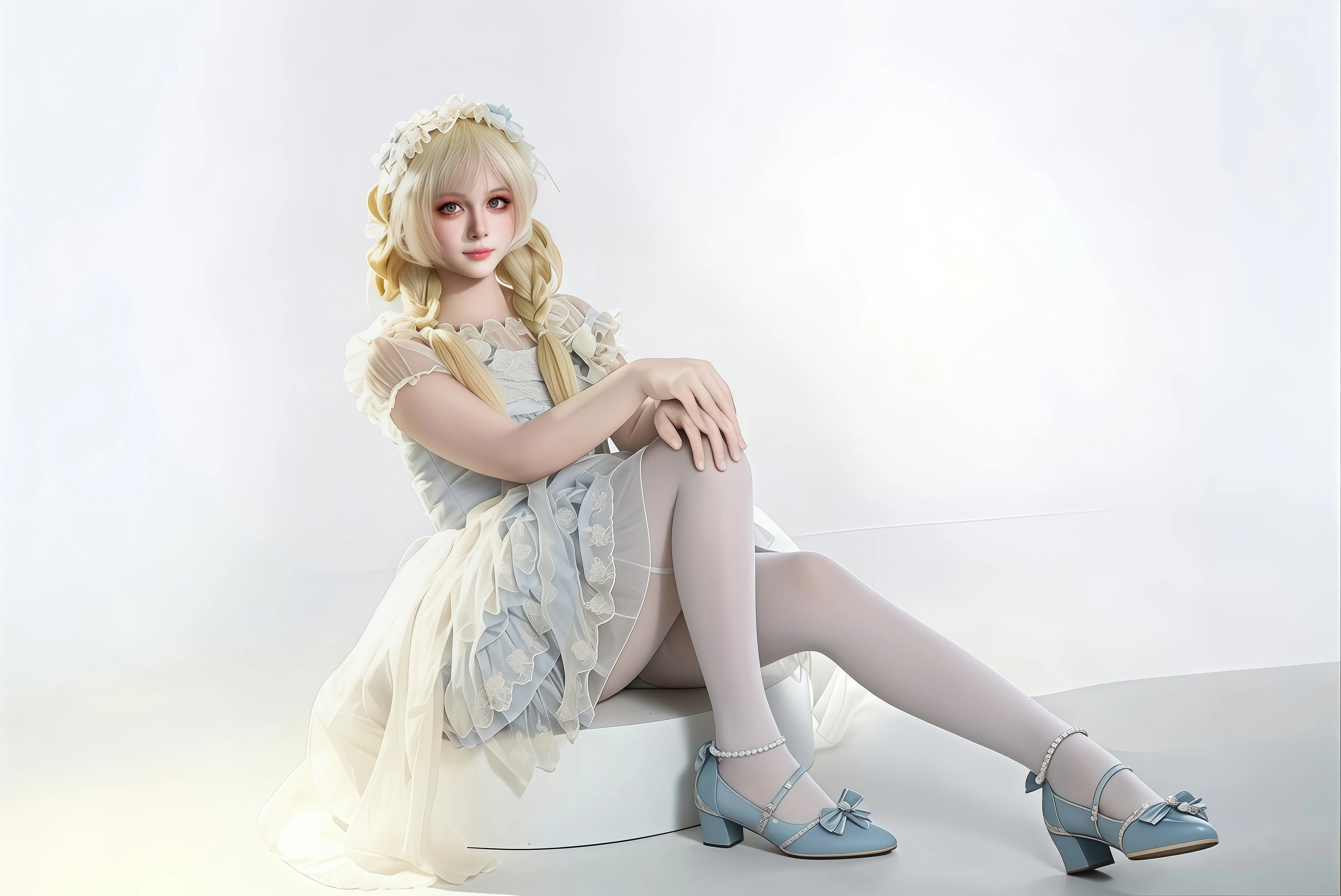 第三套Lolita正片，浅蓝纯白洋装的优雅定格