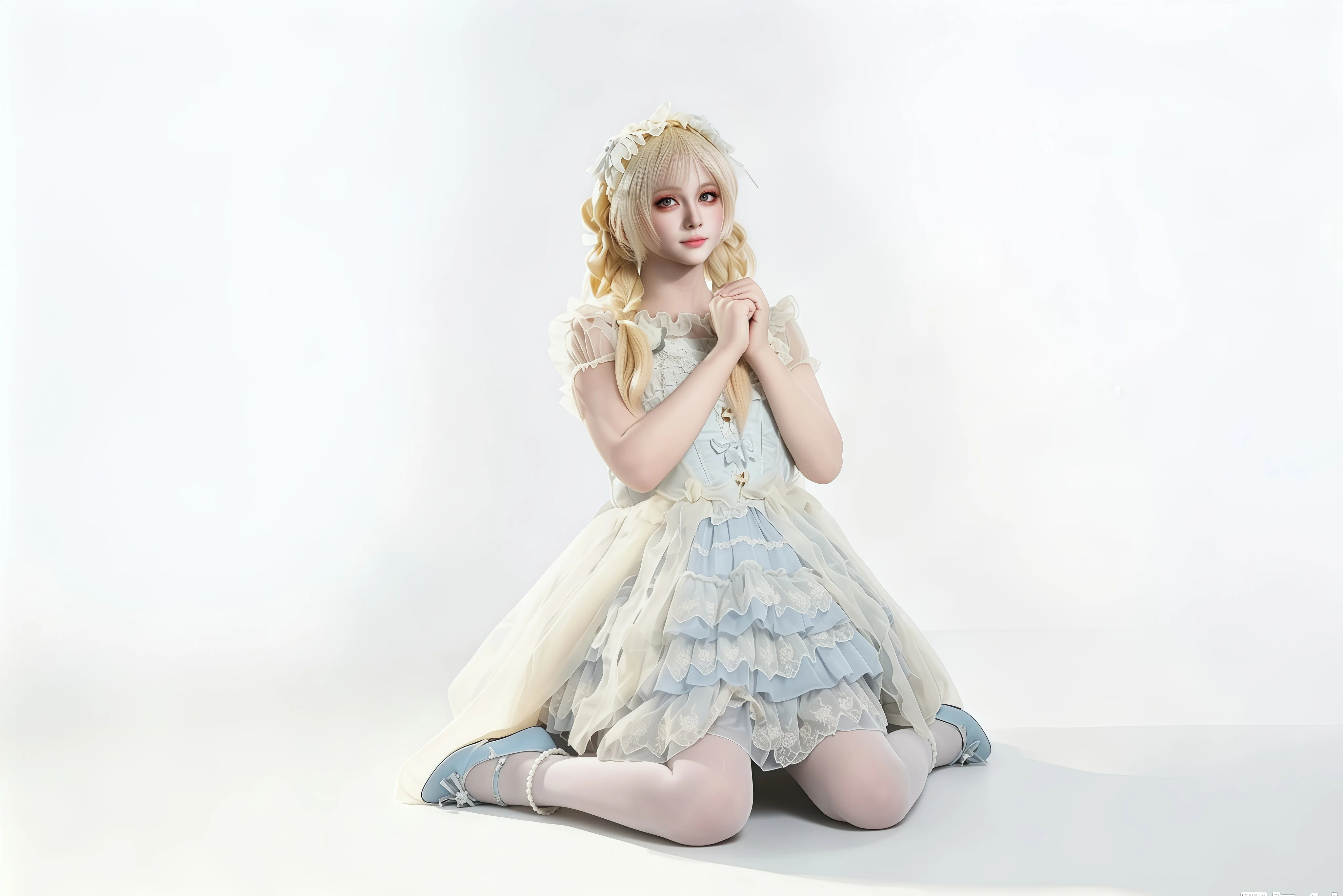 第三套Lolita正片，浅蓝纯白洋装的优雅定格 - 第 9 张