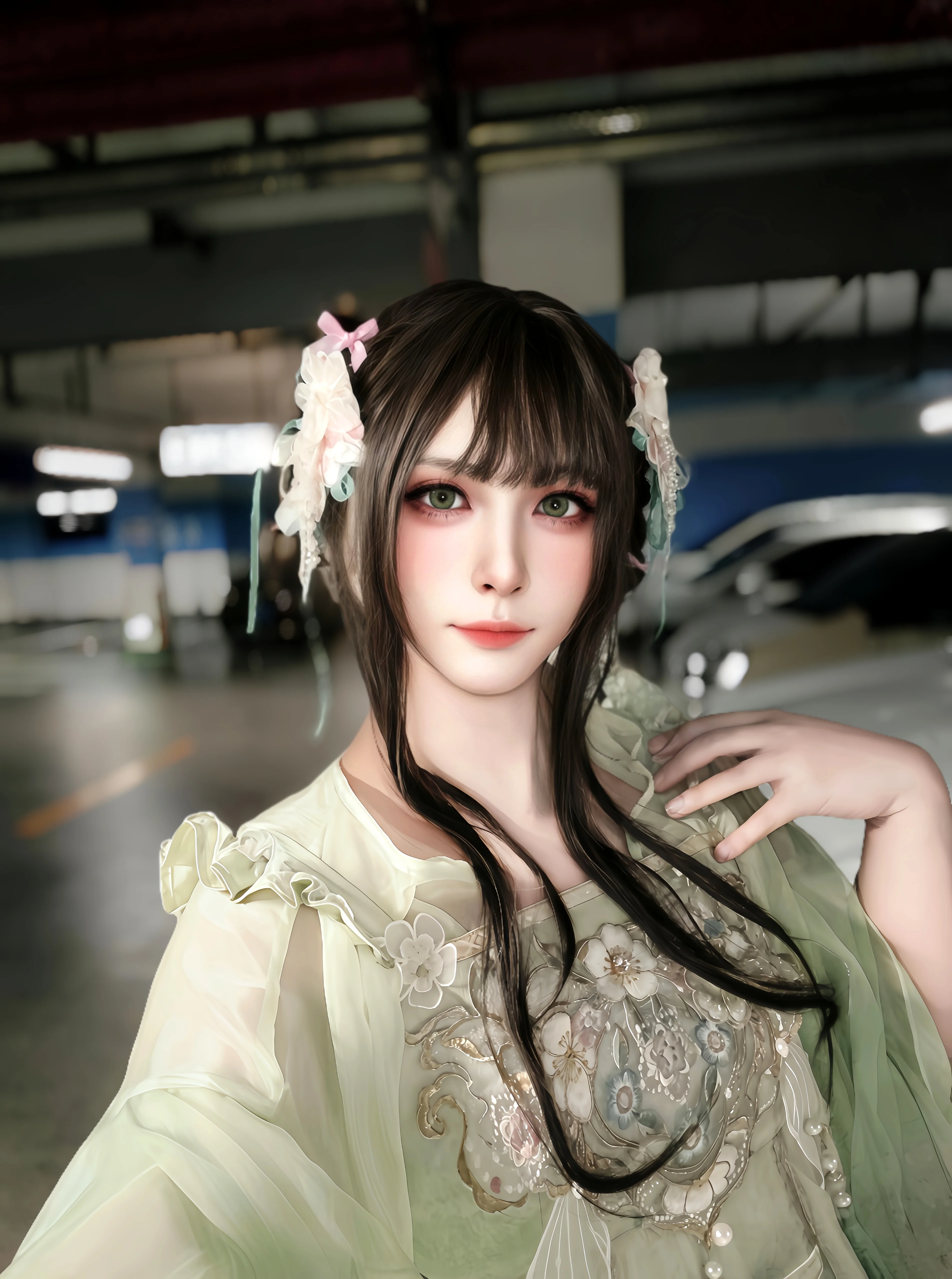 薄荷绿中华风Lolita汉服和地下车库的反差感 - 第 3 张