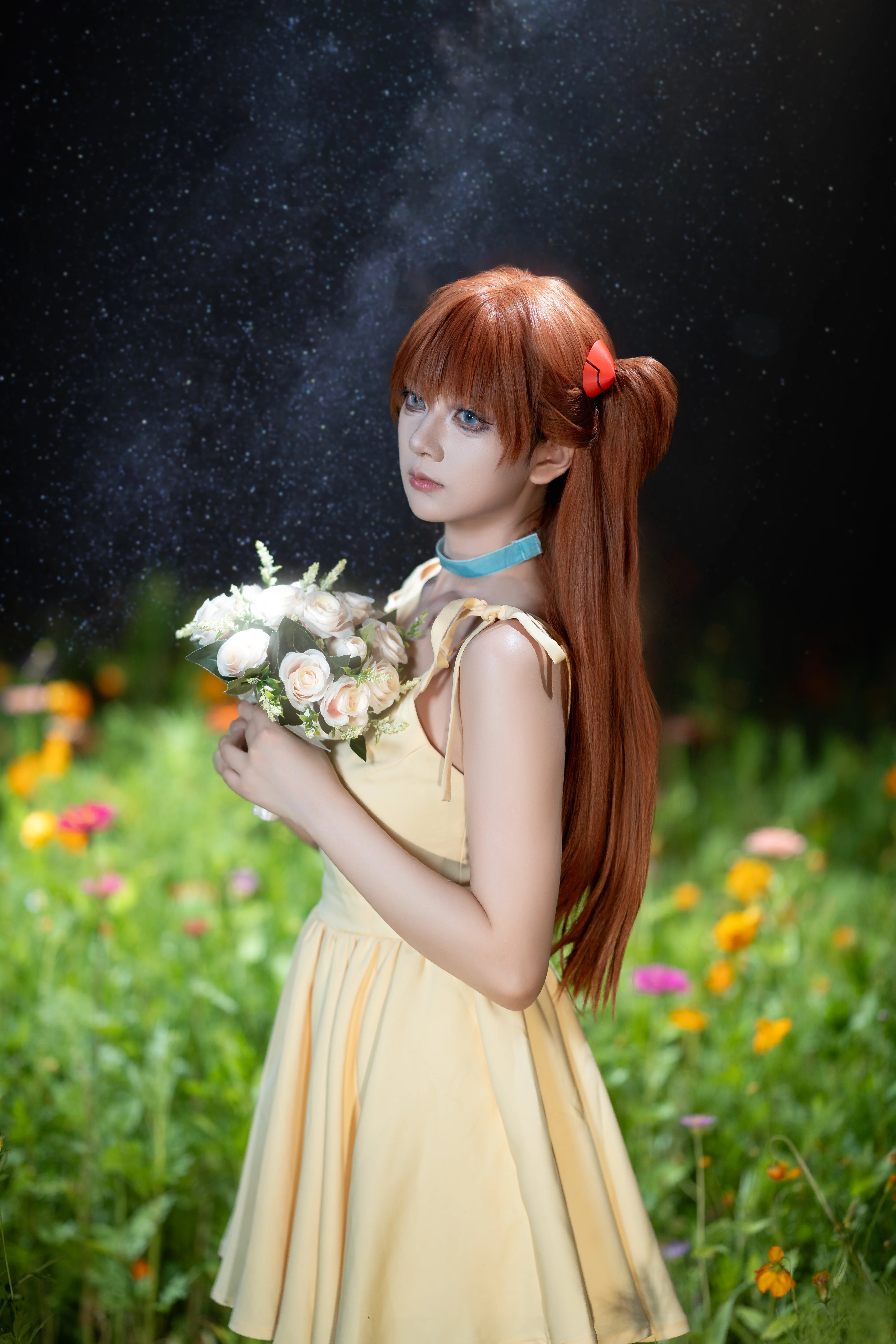 【明日香cos】黄裙与红花，在星空花海中定格 - 第 5 张