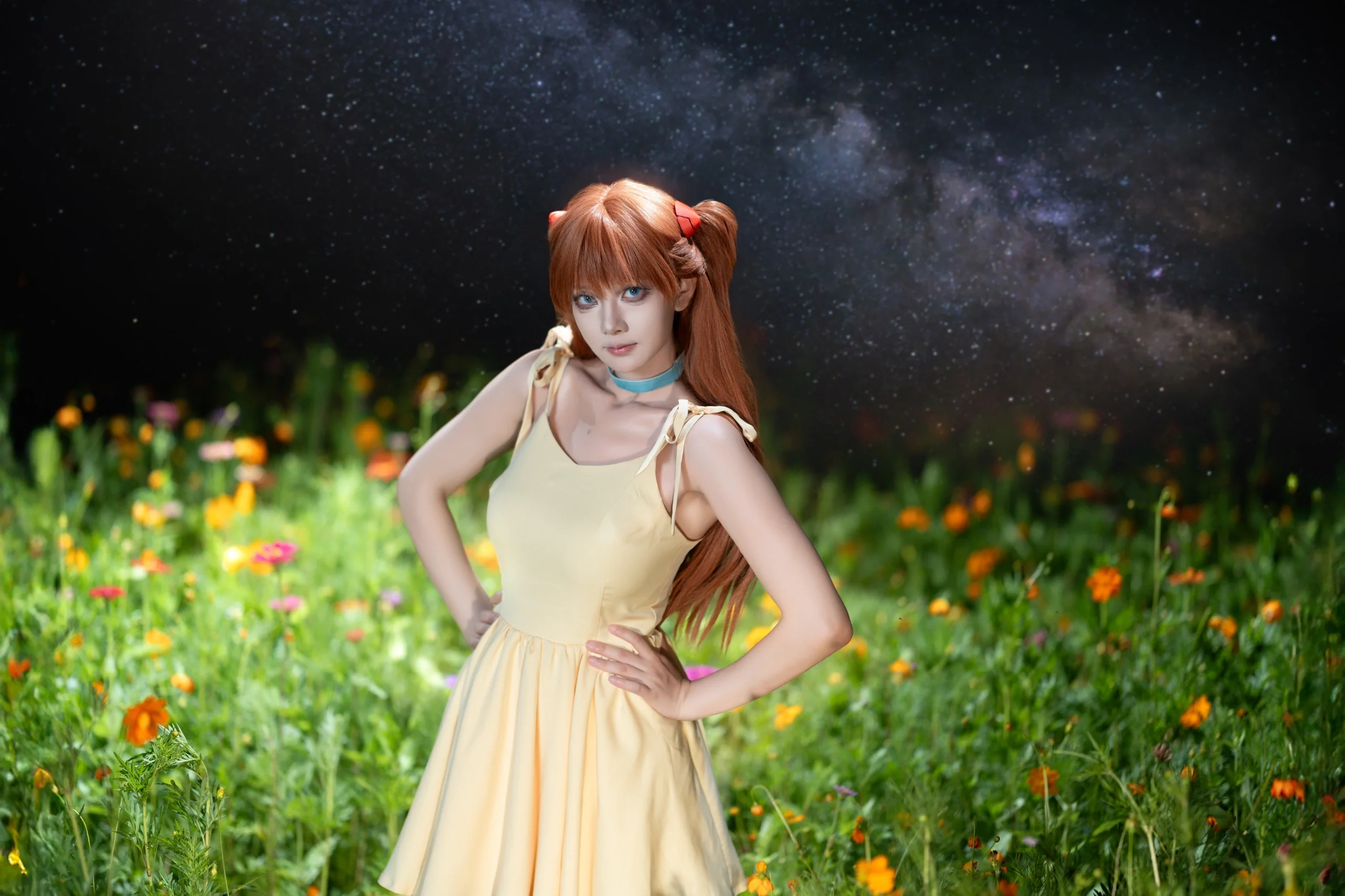 【明日香cos】黄裙与红花，在星空花海中定格 - 第 6 张