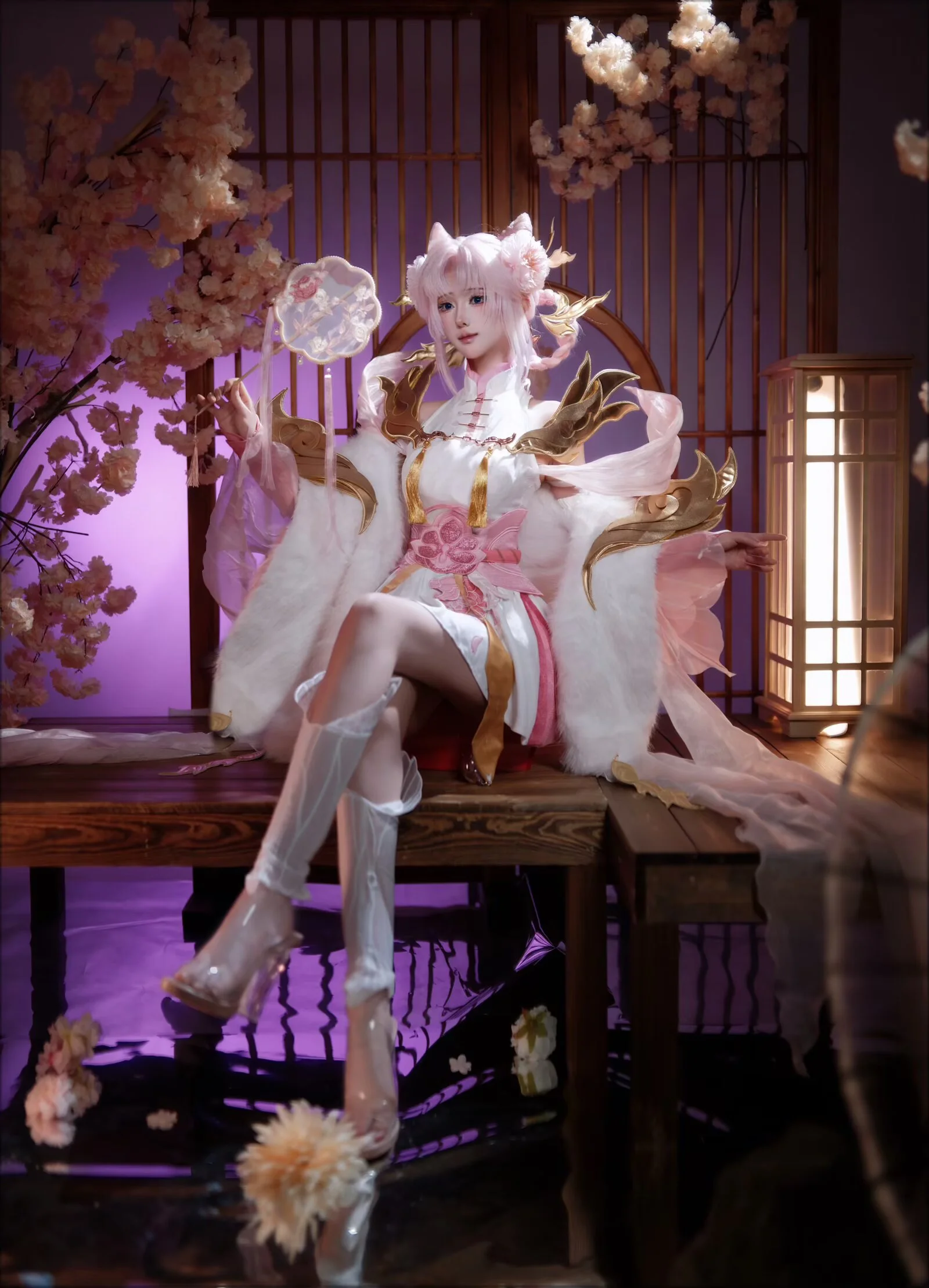 粉发狐耳仙气古风，这套毛皮披肩真的超难穿 - 第 2 张