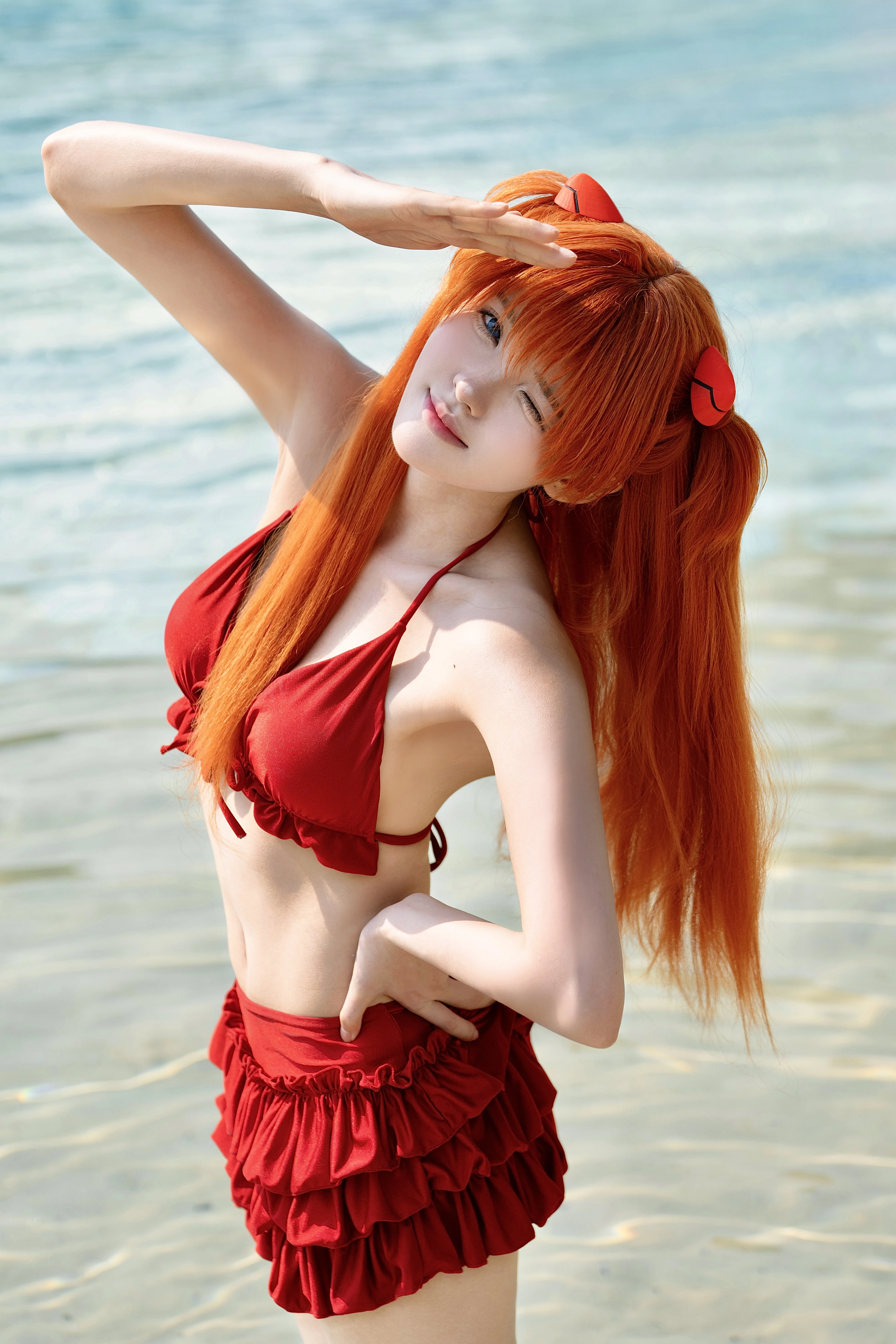 【明日香cos】紅是明日香的紅，夏日泳池邊的一抹亮色 - 第 2 張