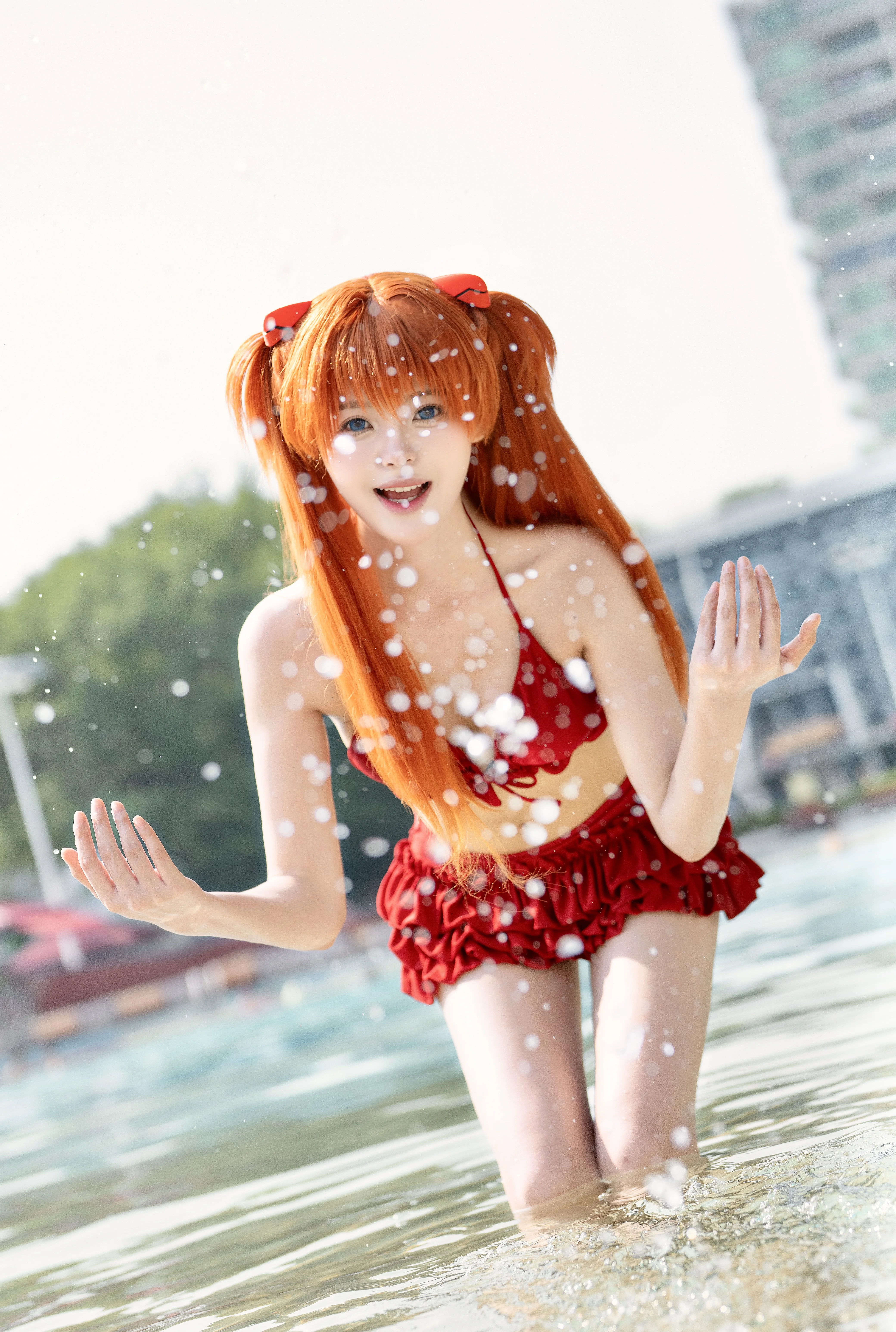 【明日香cos】紅是明日香的紅，夏日泳池邊的一抹亮色 - 第 6 張