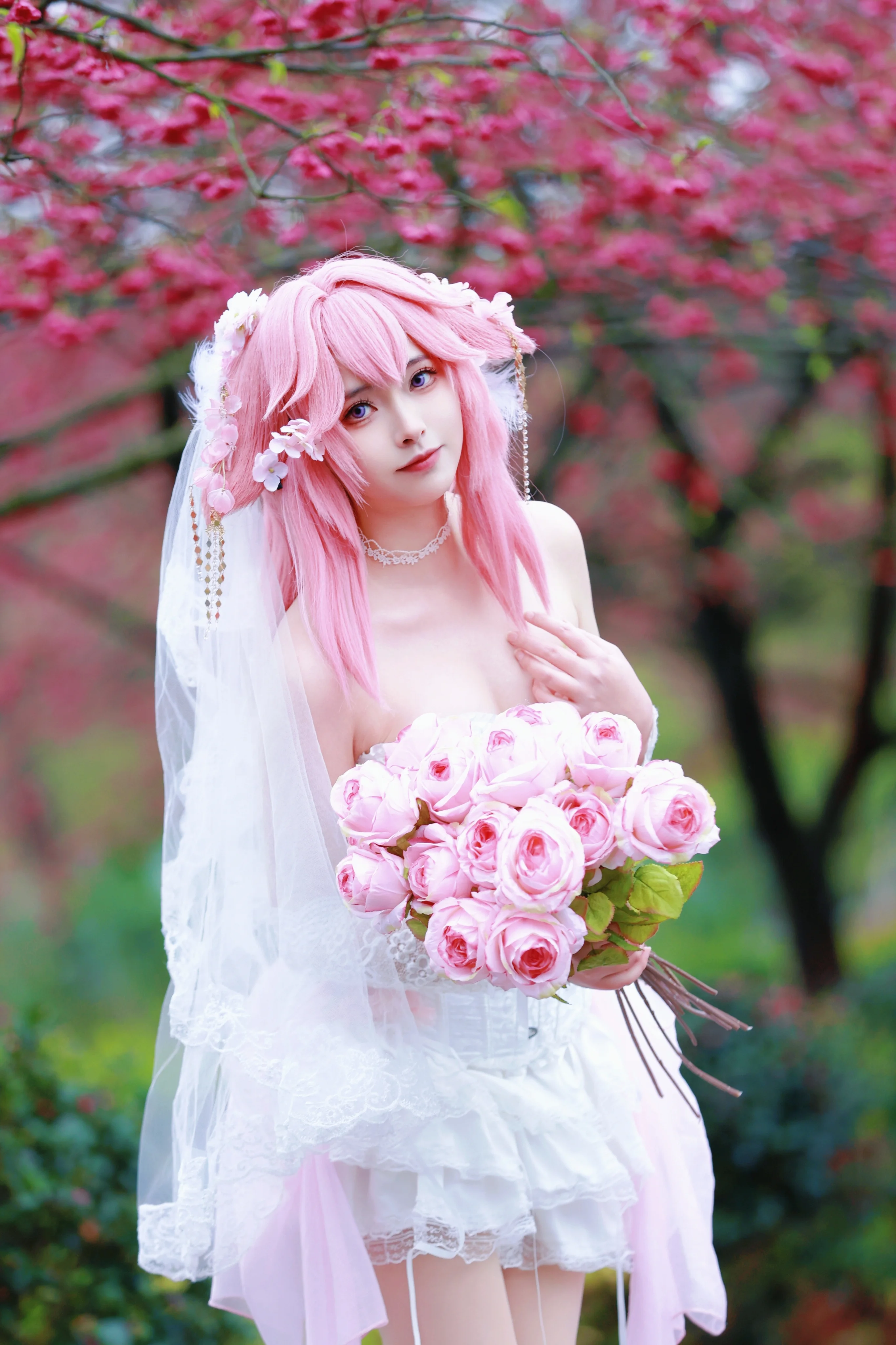 【八重神子 コスプレ】『原神』早桜の独自設定、粉白花嫁の春色フォト撮影記録 - 1 枚目