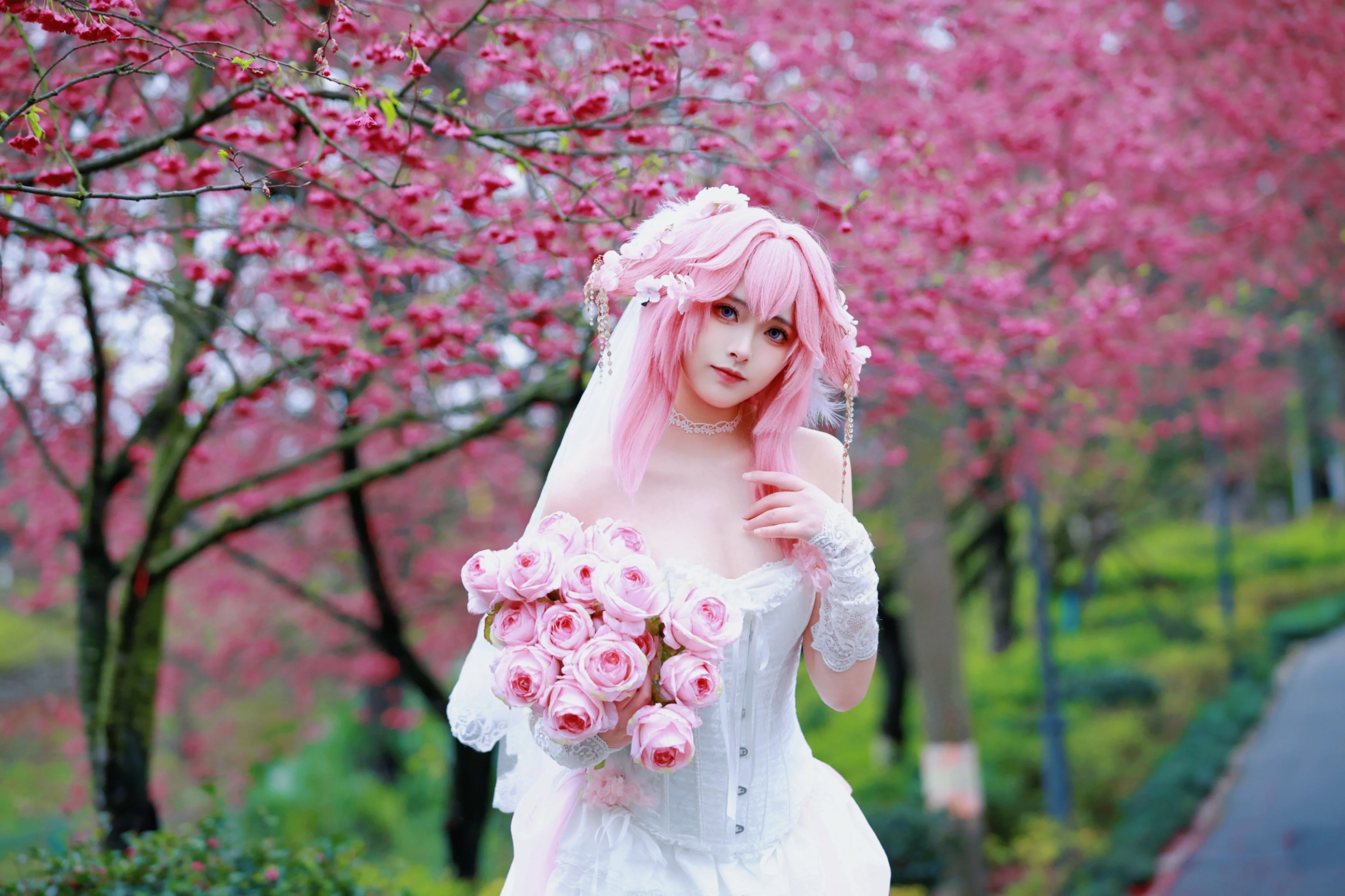 【八重神子 コスプレ】『原神』早桜の独自設定、粉白花嫁の春色フォト撮影記録 - 3 枚目
