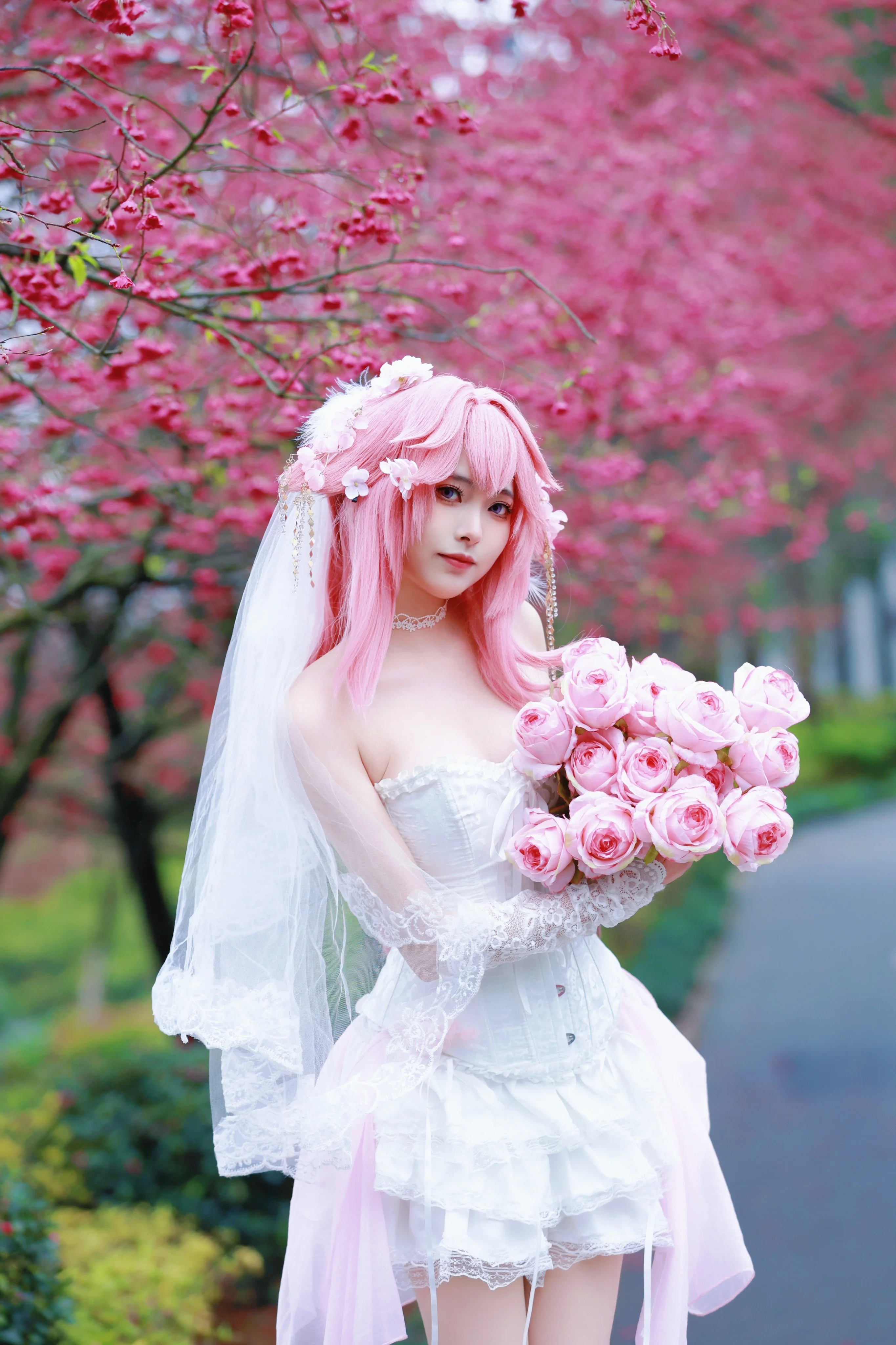 【八重神子 コスプレ】『原神』早桜の独自設定、粉白花嫁の春色フォト撮影記録 - 4 枚目