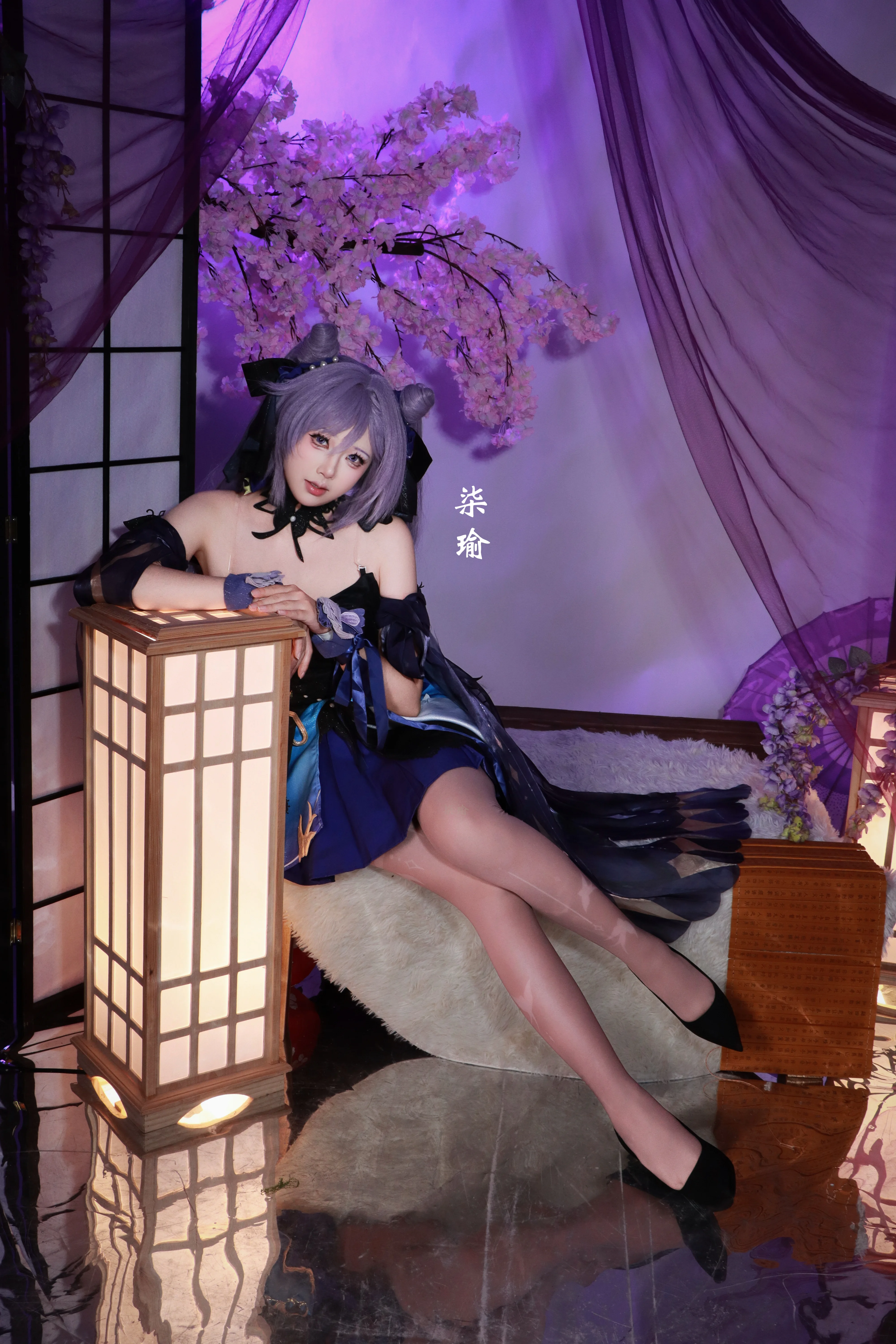 【刻晴cos】原神霓裾翩跹，紫发猫猫的棚拍分享 - 第 2 张