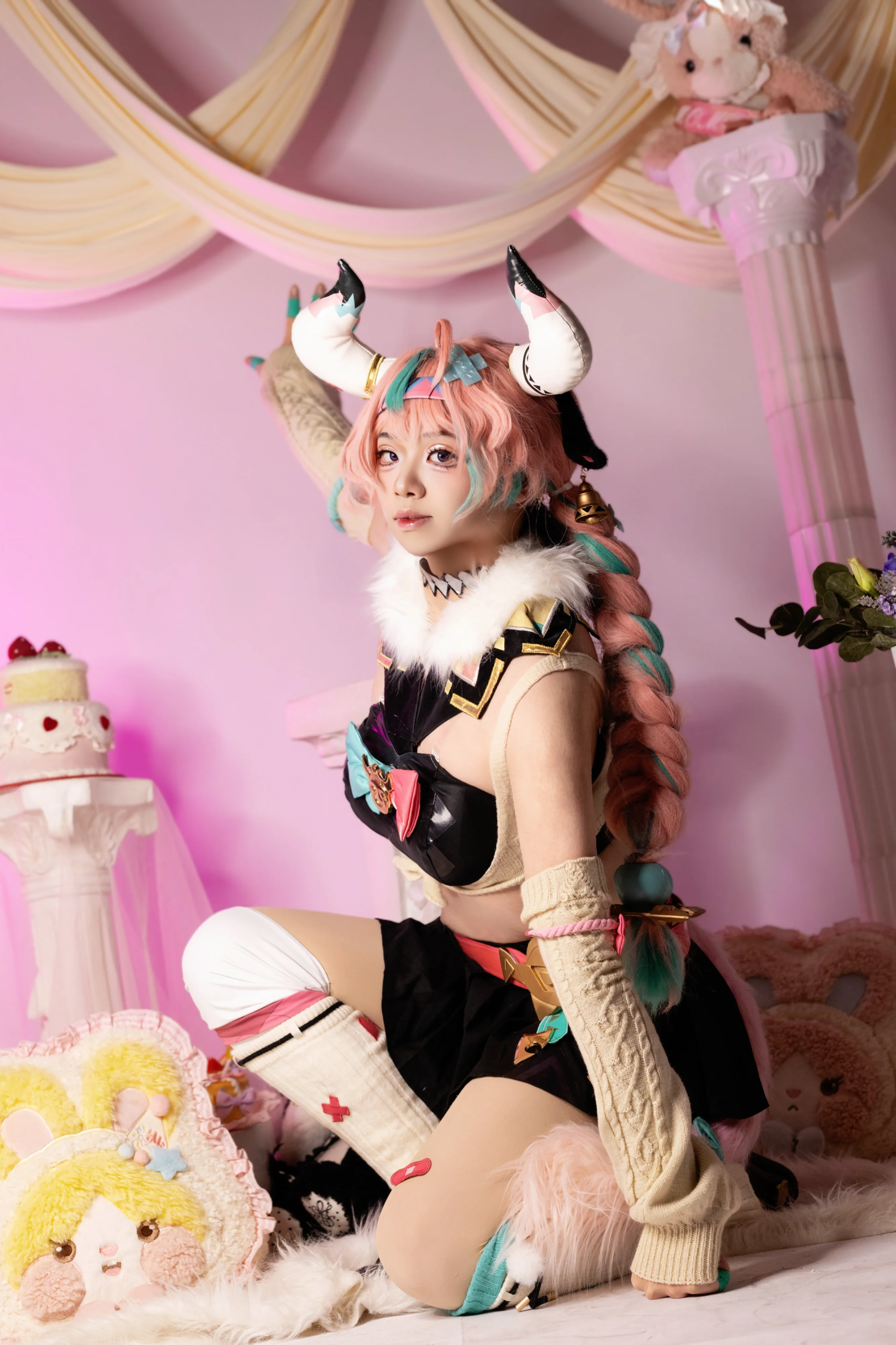 【瓦雷莎cos】原神纳塔夜行诗，粉色梦幻里的小小犄角 - 第 4 张