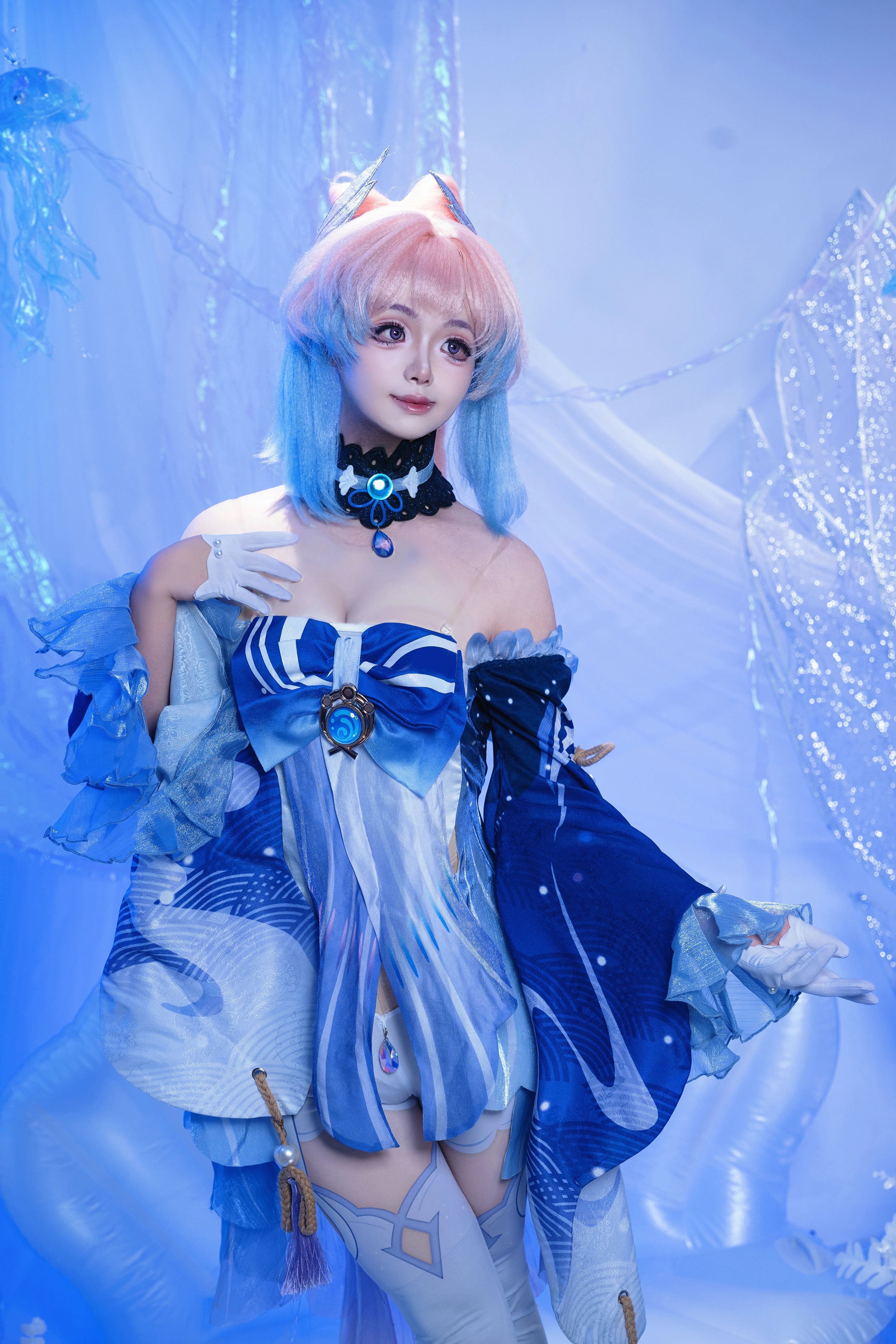 【珊瑚宫心海cos】原神海祇岛巫女的蓝色水元素造型分享