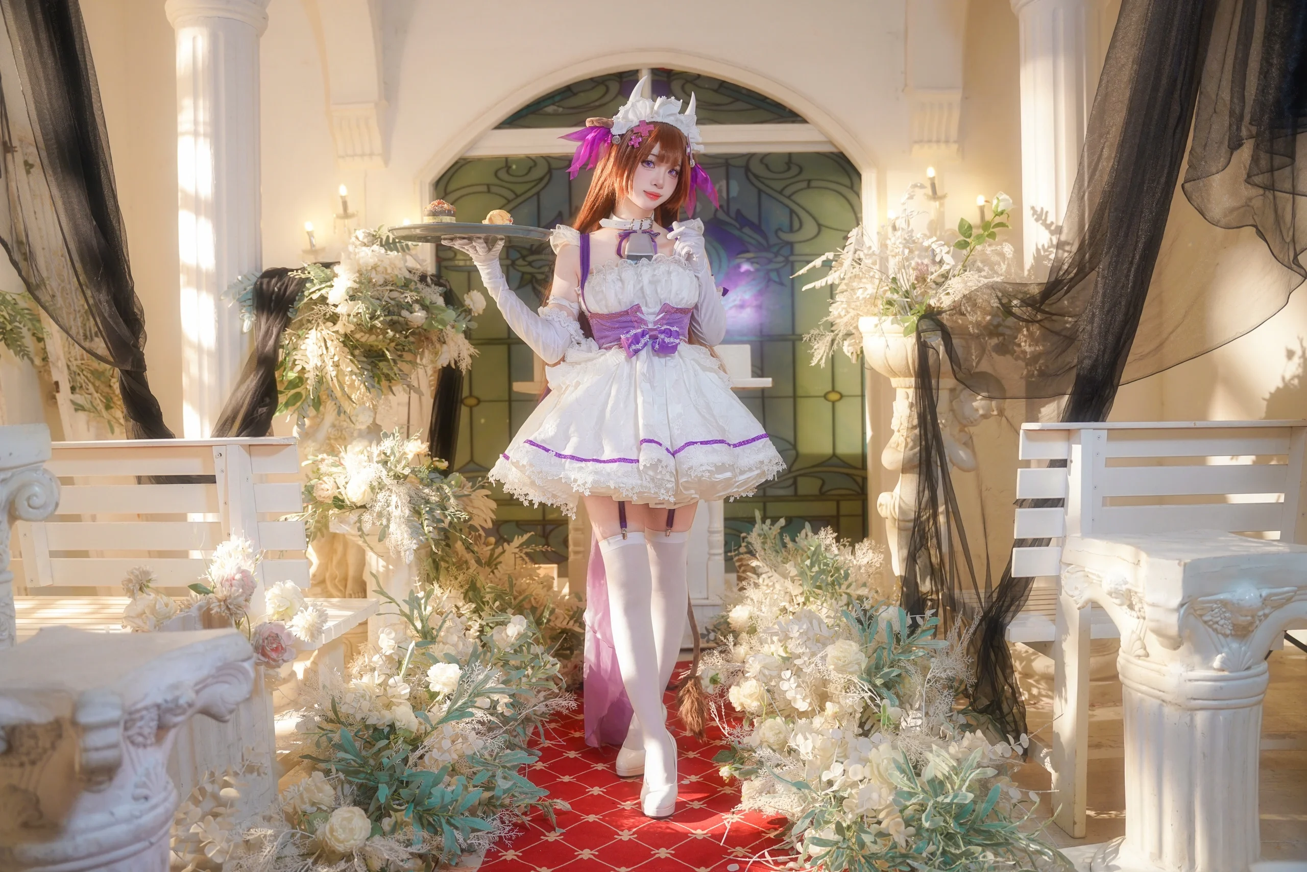 【樫野 コスプレ】『アズールレーン』気品あふれるメイド、白と紫の巡り合い - 2 枚目