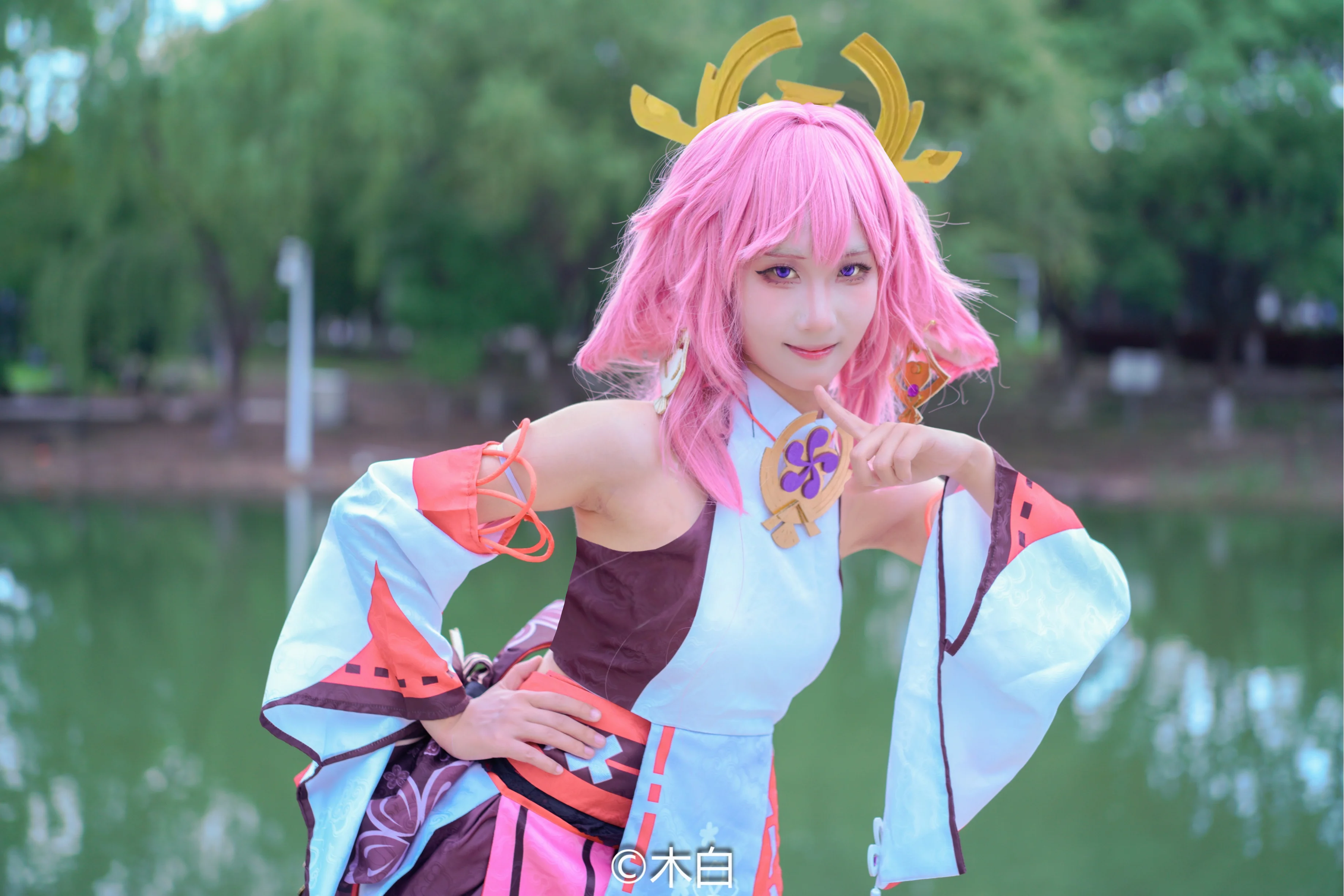 【八重神子cos】盛夏裡的雷光，原神角色正片分享