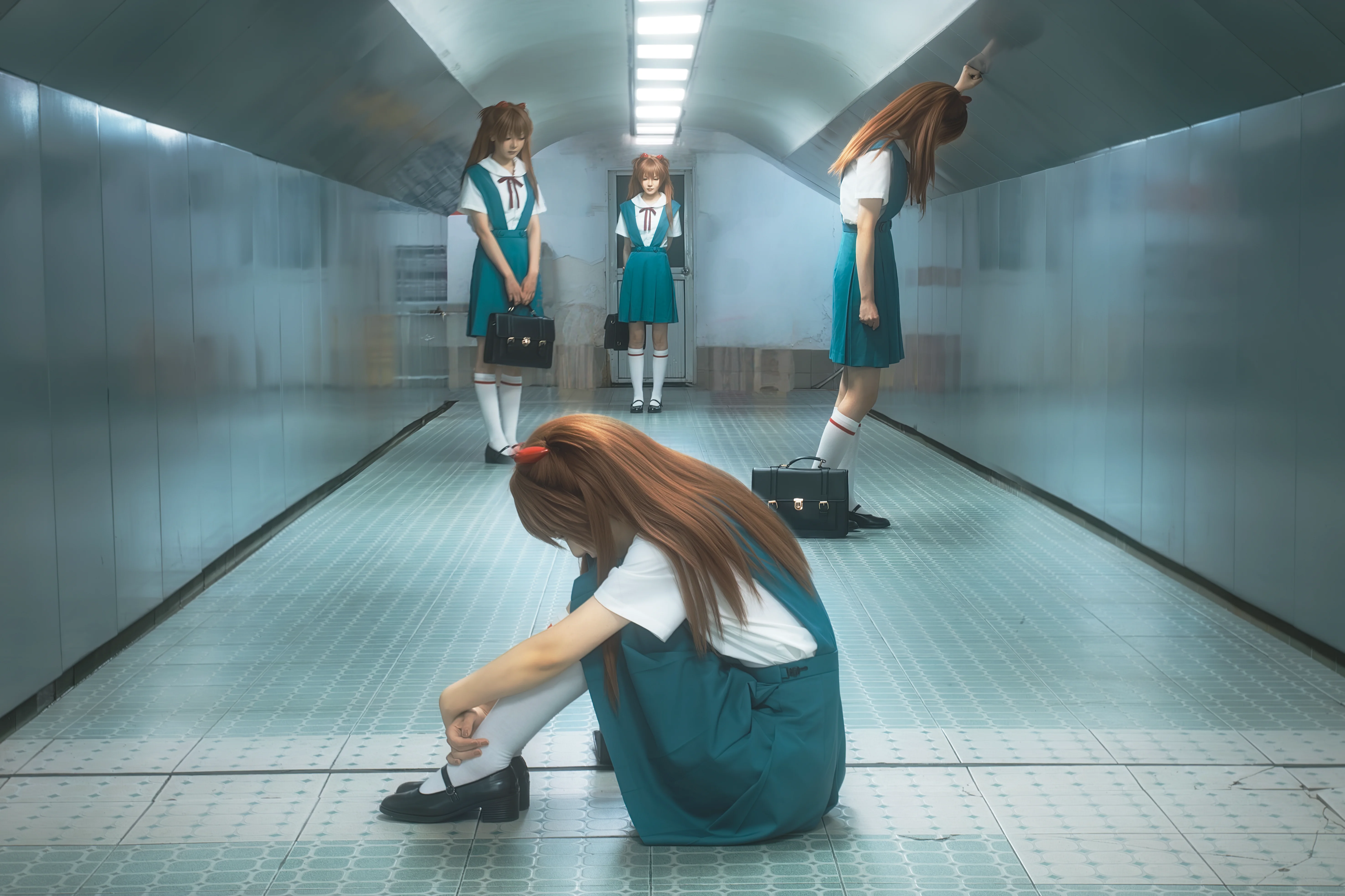 【明日香cos】打破EVA次元壁，校园通道里的绝望情绪 - 第 2 张