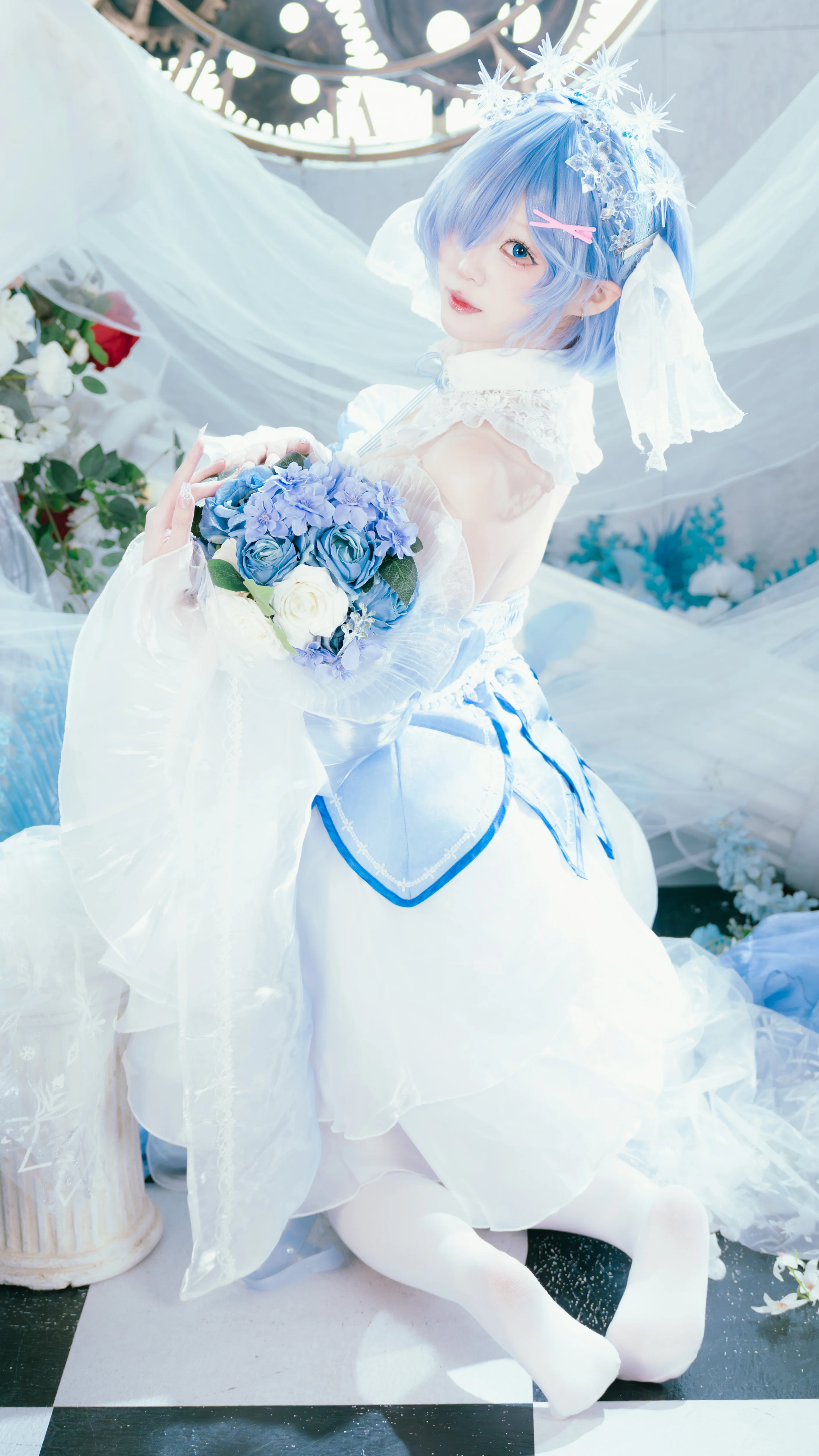 [Rem Cosplay] Ice Crystal Blue and White Gown, Re:ZERO -Starting Life in Another World-