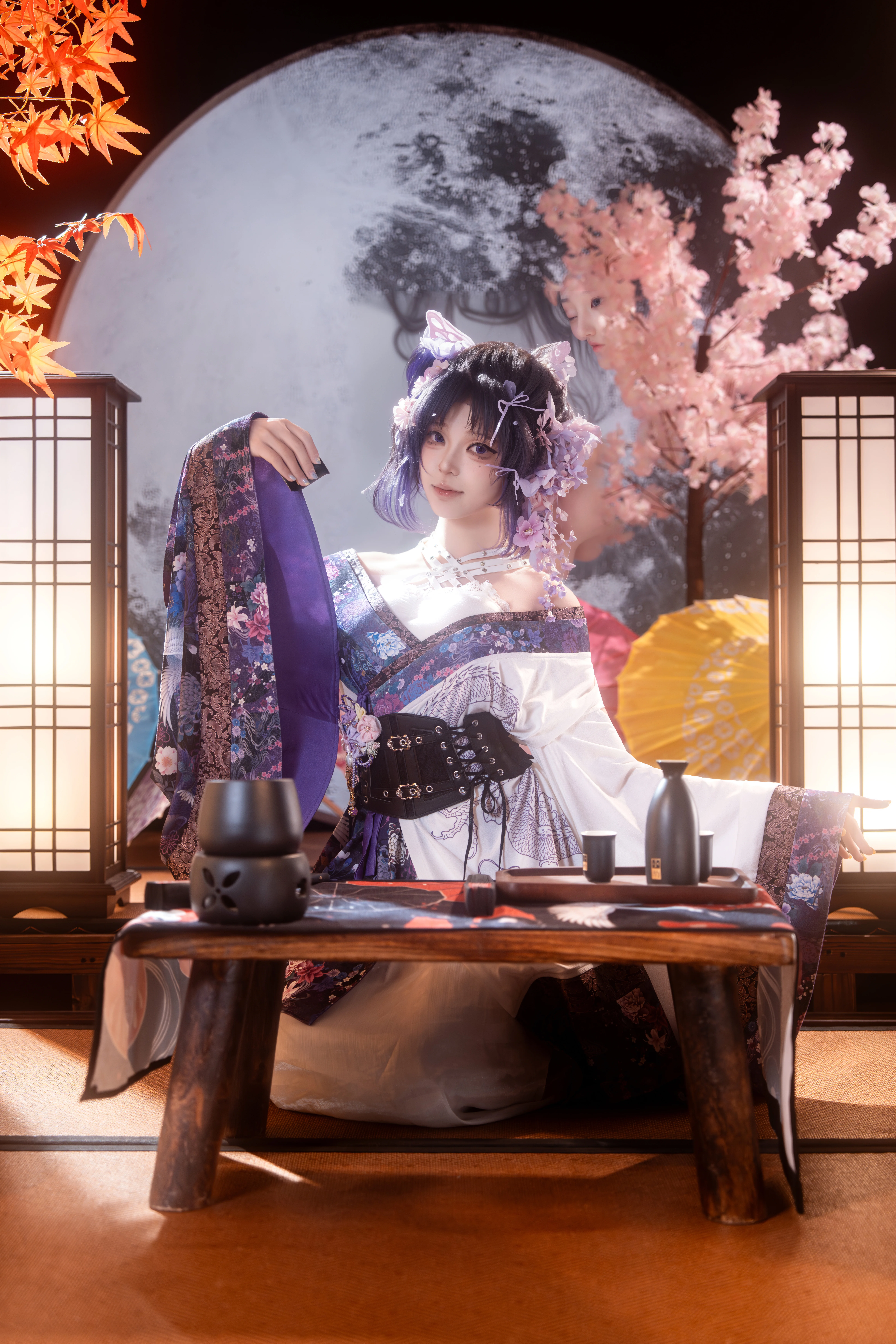 【蝴蝶忍cos】花魁私设，月色下的蝶影与和风茶室 - 第 1 张