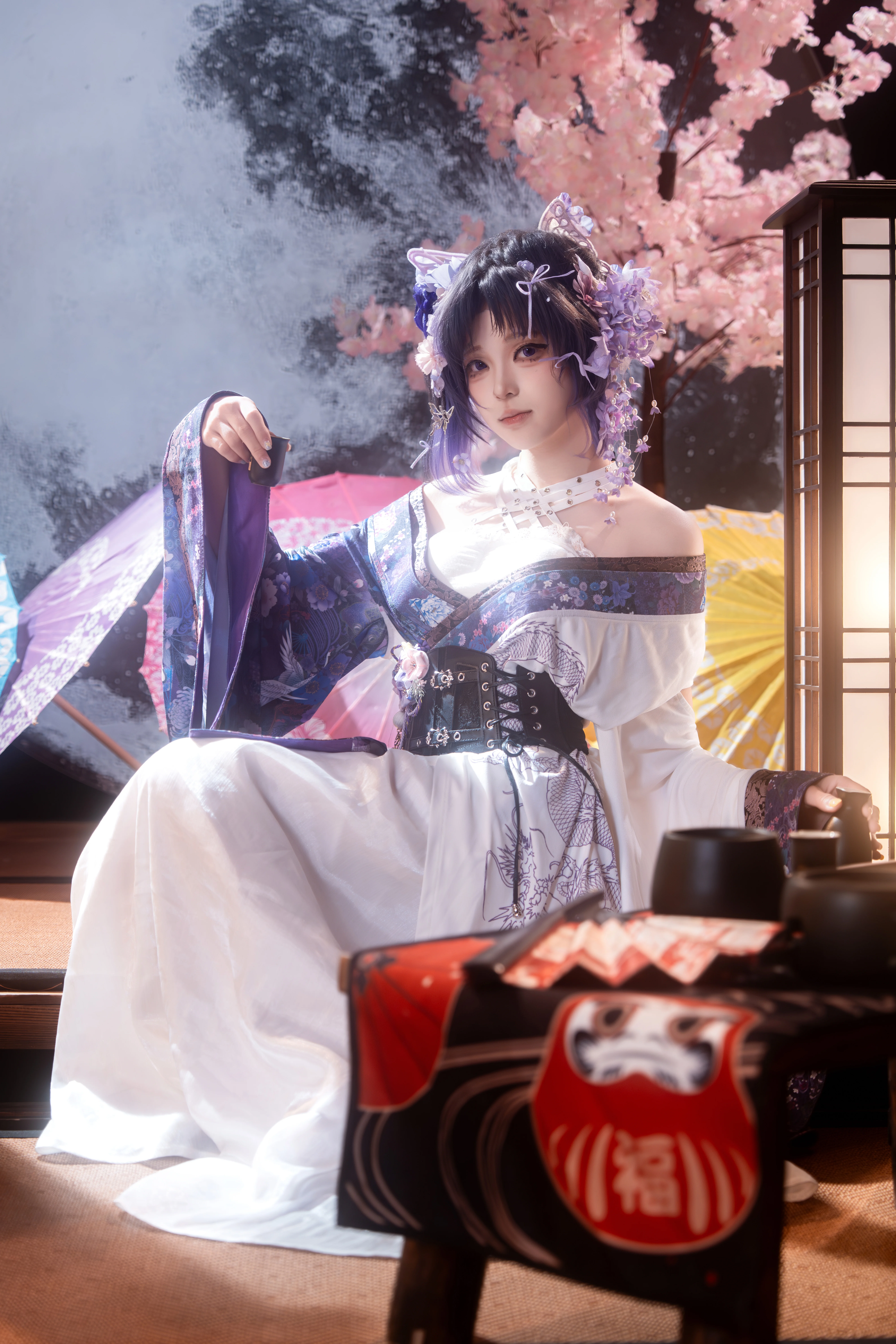【蝴蝶忍cos】花魁私设，月色下的蝶影与和风茶室 - 第 3 张