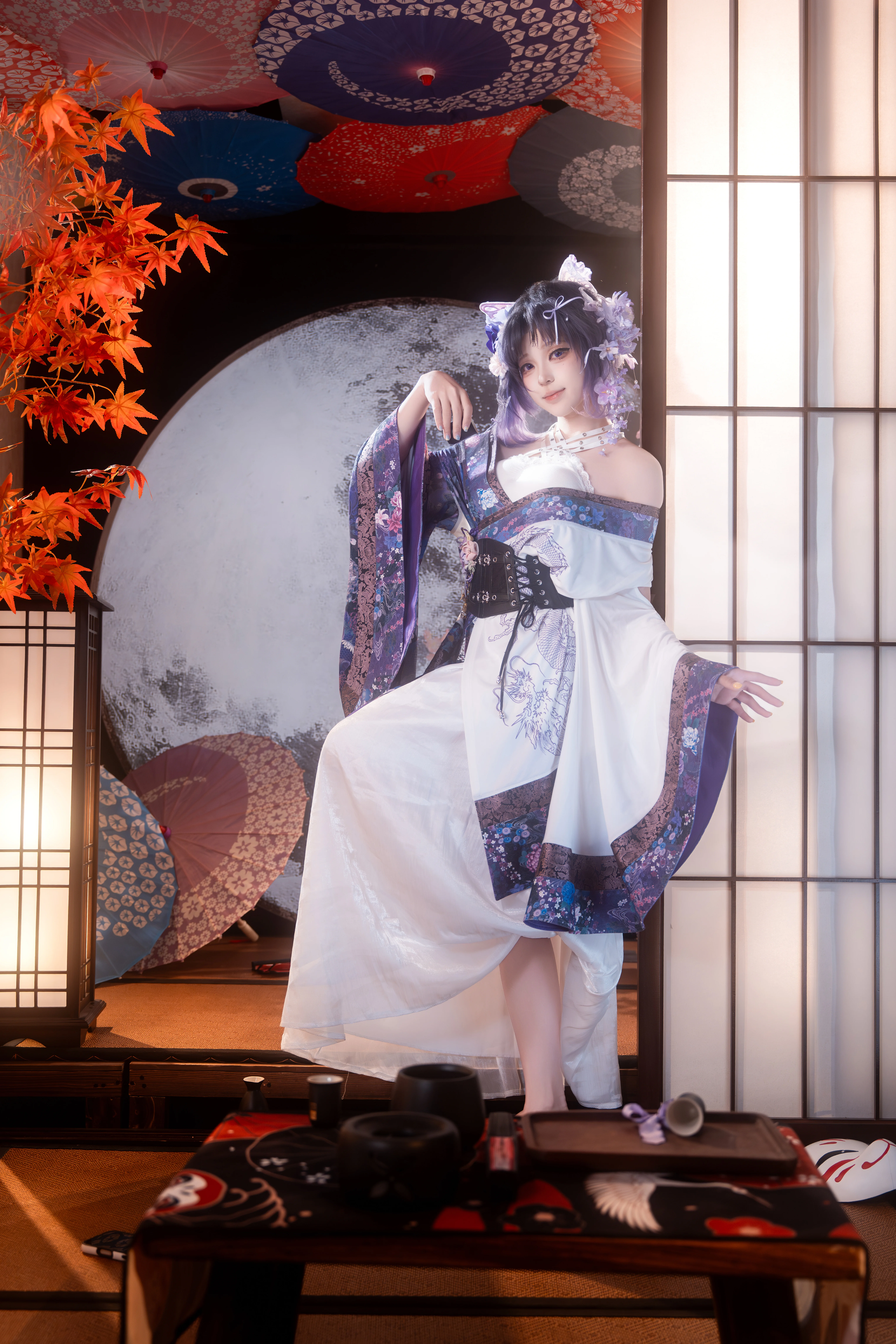 【蝴蝶忍cos】花魁私设，月色下的蝶影与和风茶室