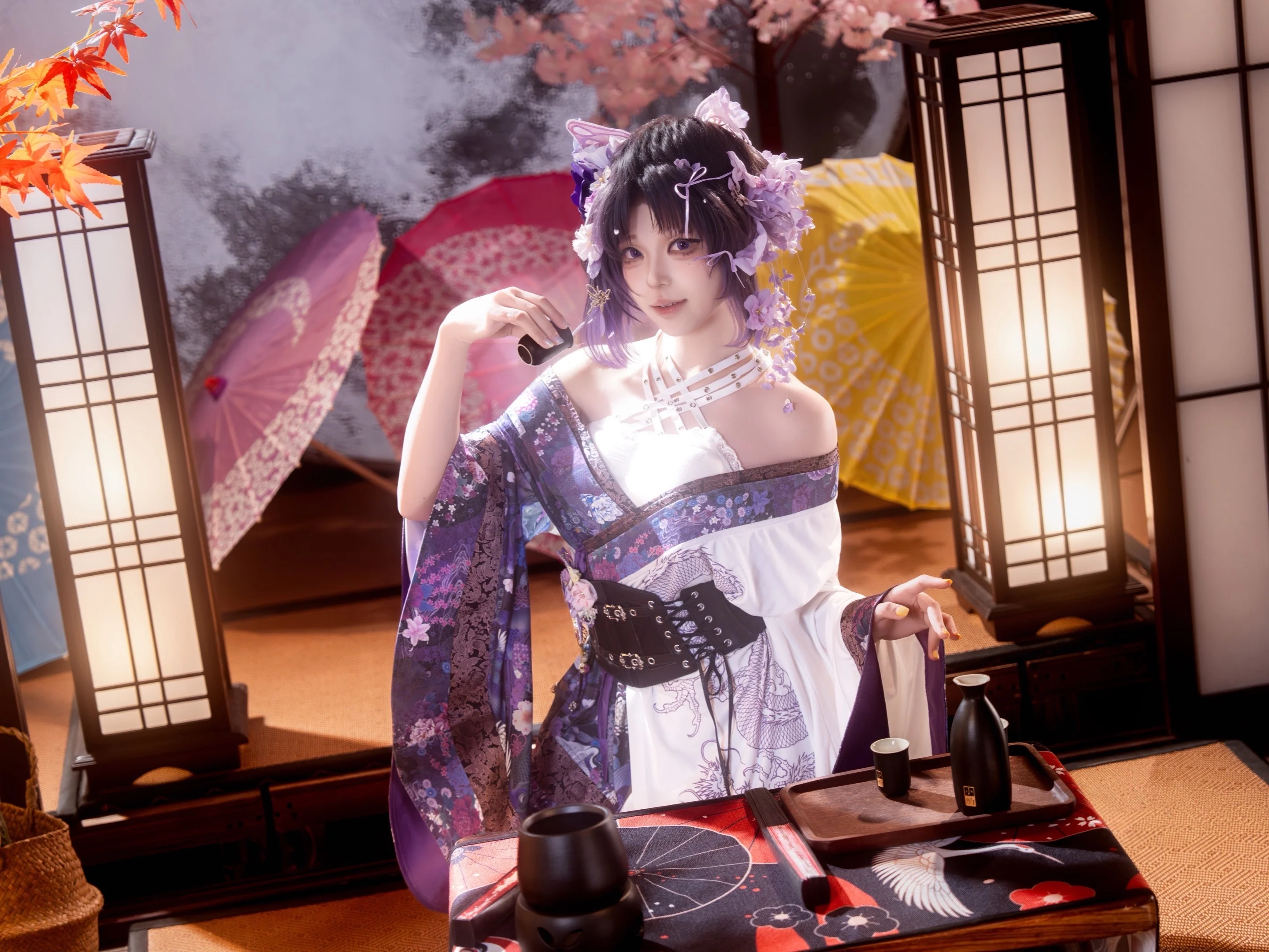 [Shinobu Kochou Cosplay] Moon Shadow under the Wisteria: A Japanese-Style Dream of Dancing Butterflies - Image 2