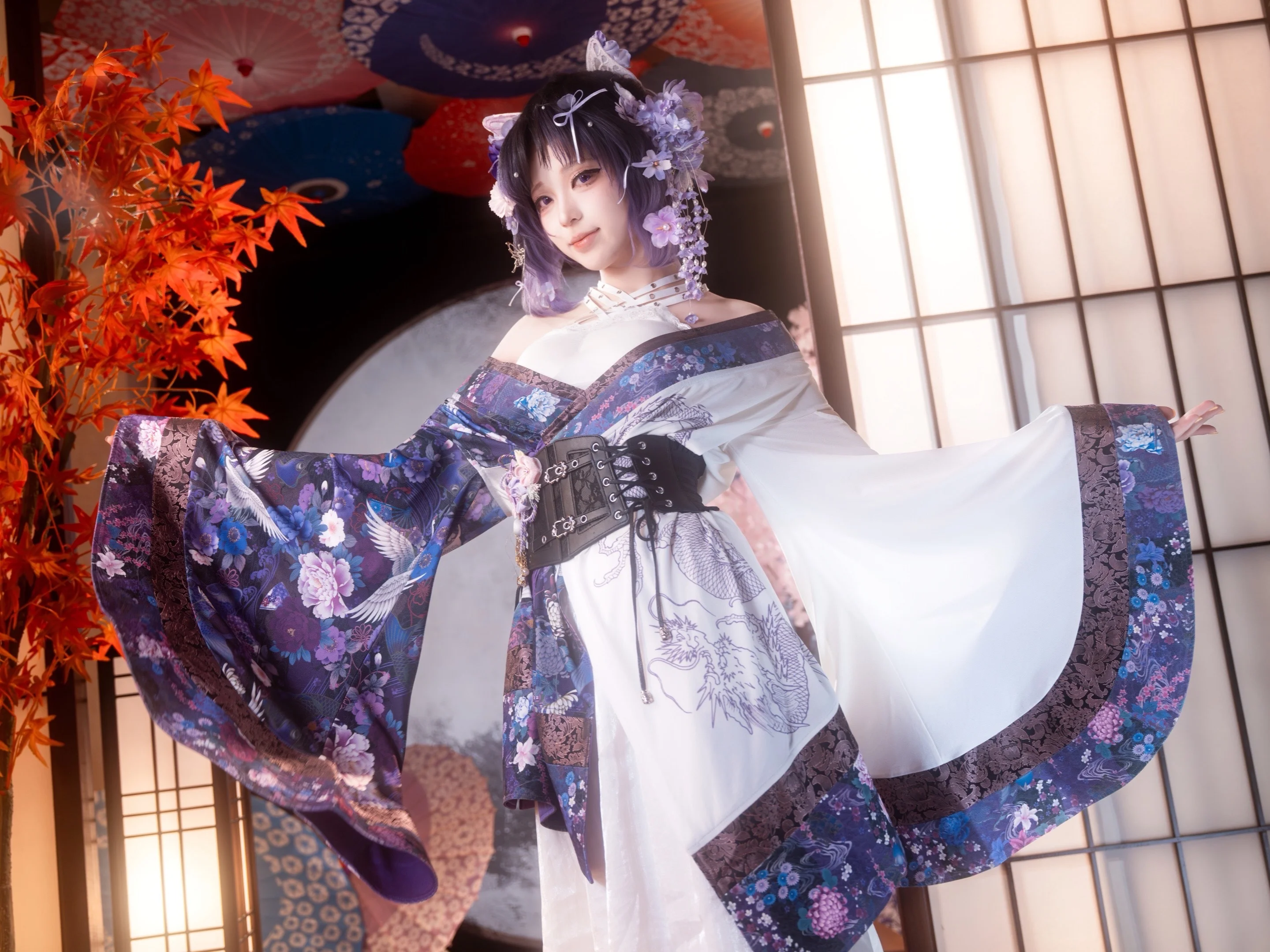 【蝴蝶忍cos】紫藤花下的月影，和风蝶舞绮梦