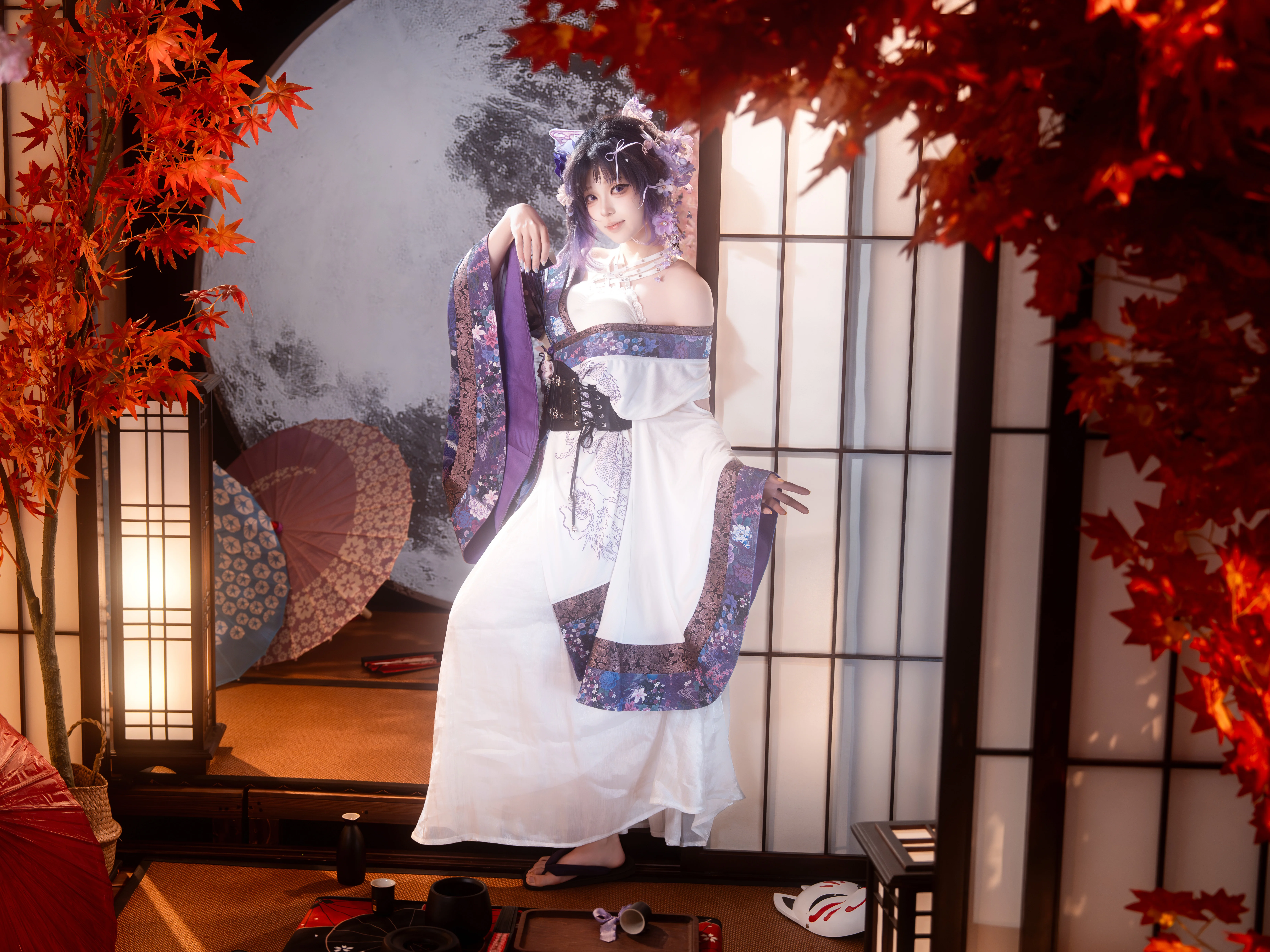 [Shinobu Kochou Cosplay] Moon Shadow under the Wisteria: A Japanese-Style Dream of Dancing Butterflies - Image 5