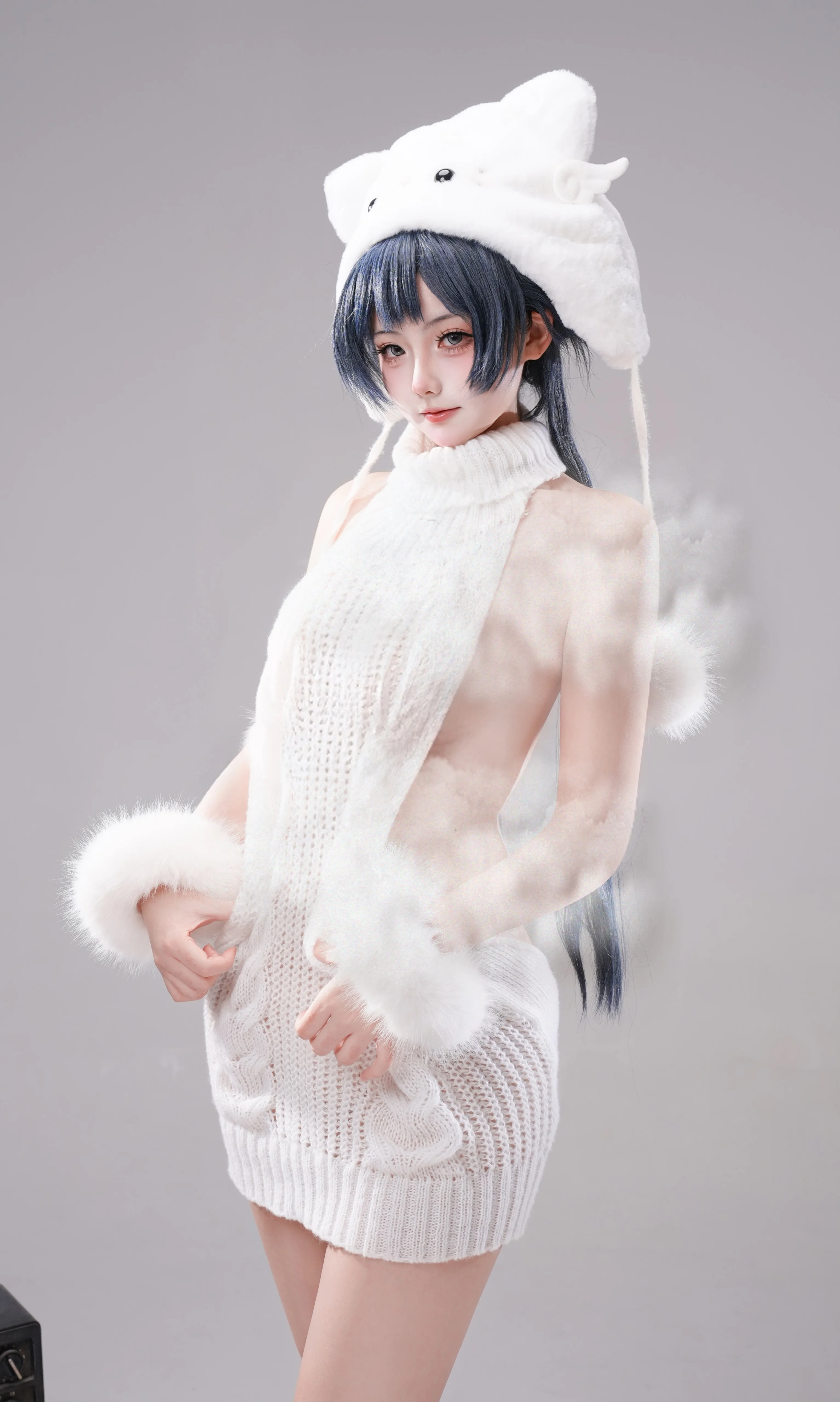 【妃咲cos】蔚蓝档案居家服，白色毛绒针织裙的舒适感 - 第 3 张