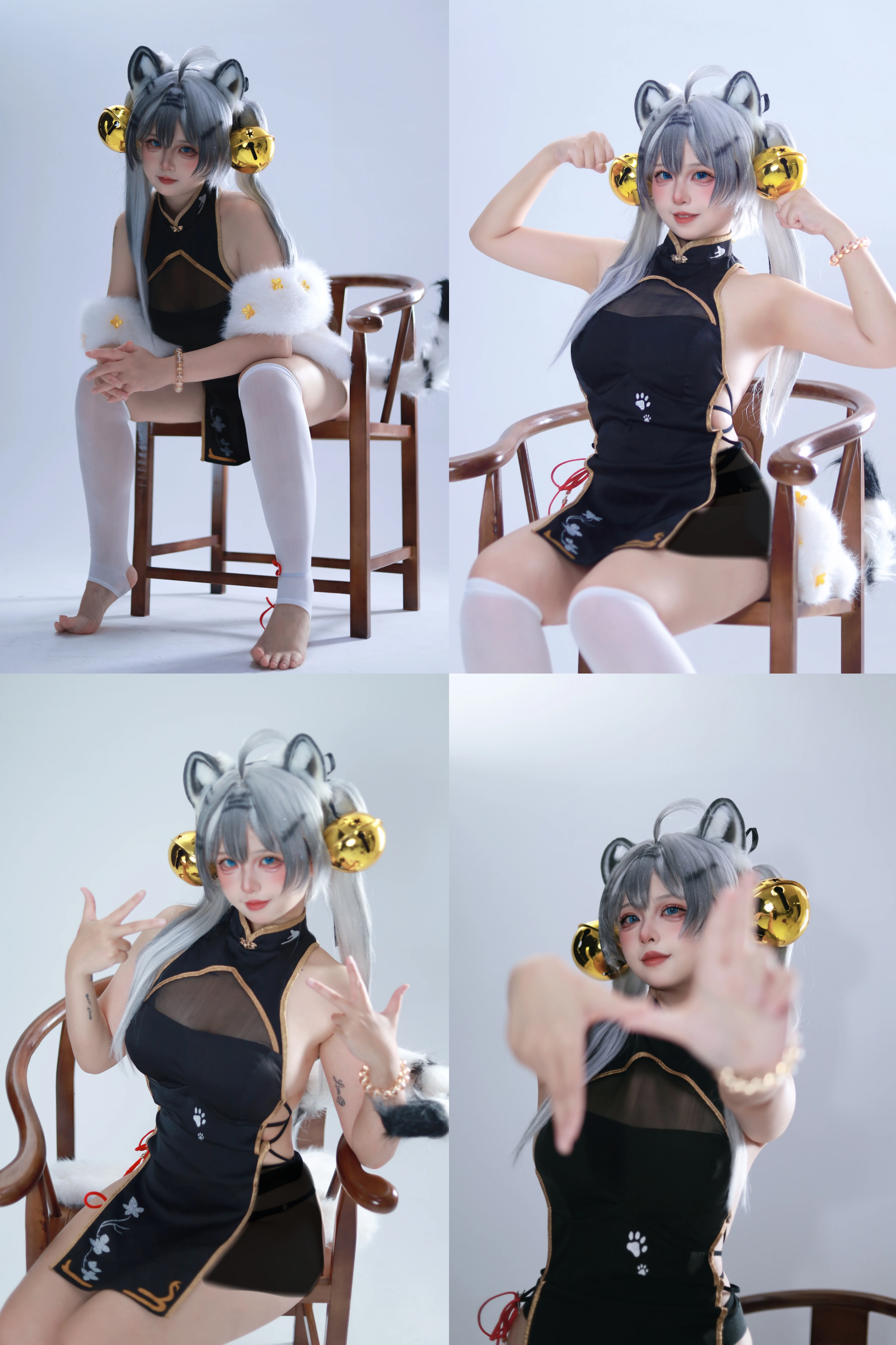 轻松绷住！黑旗袍白虎娘的兽耳铃铛妆造分享 - 第 1 张