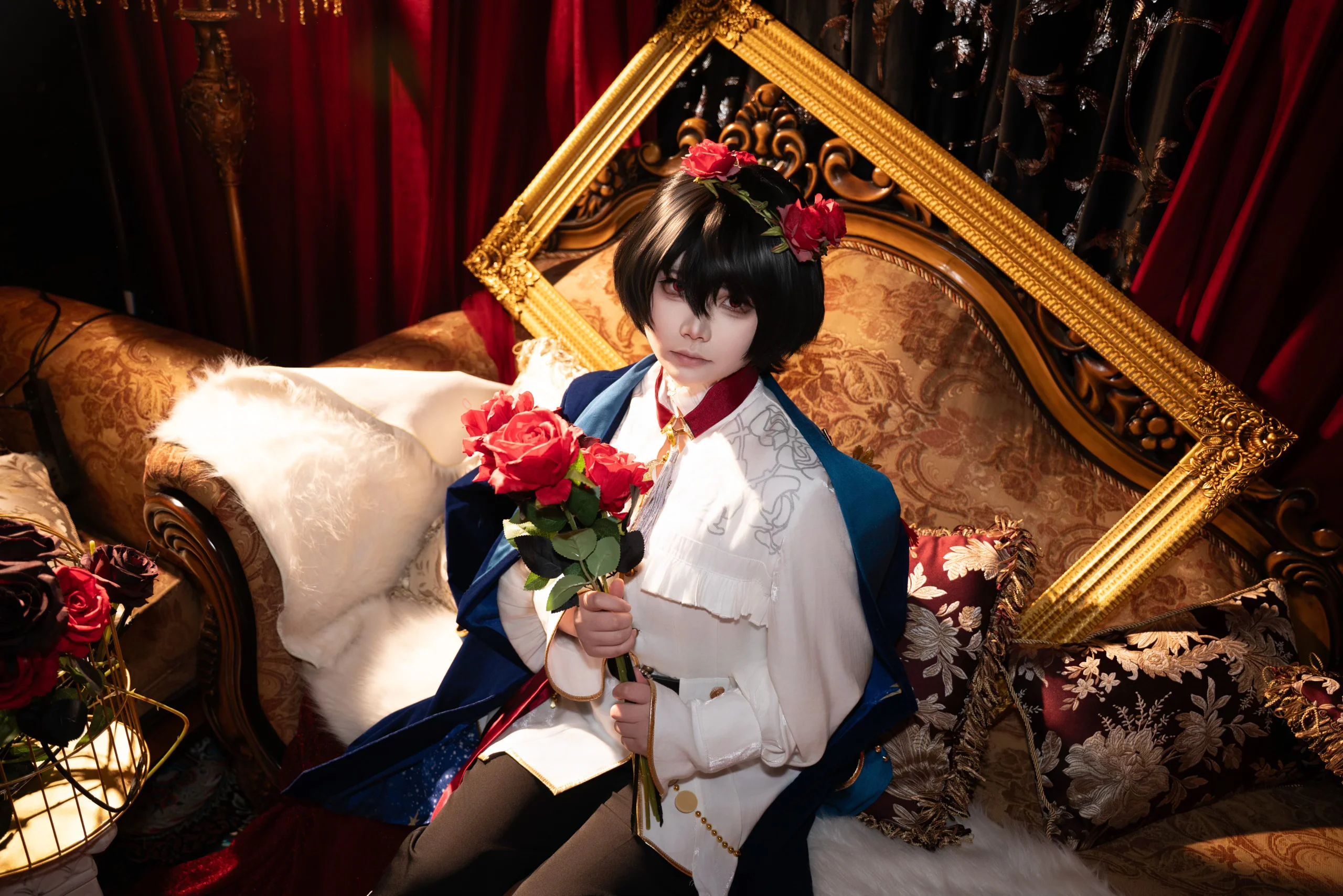 【朔间凛月cos】偶像梦幻祭2，黑红玫瑰与复古宫廷的华丽演绎 - 第 3 张