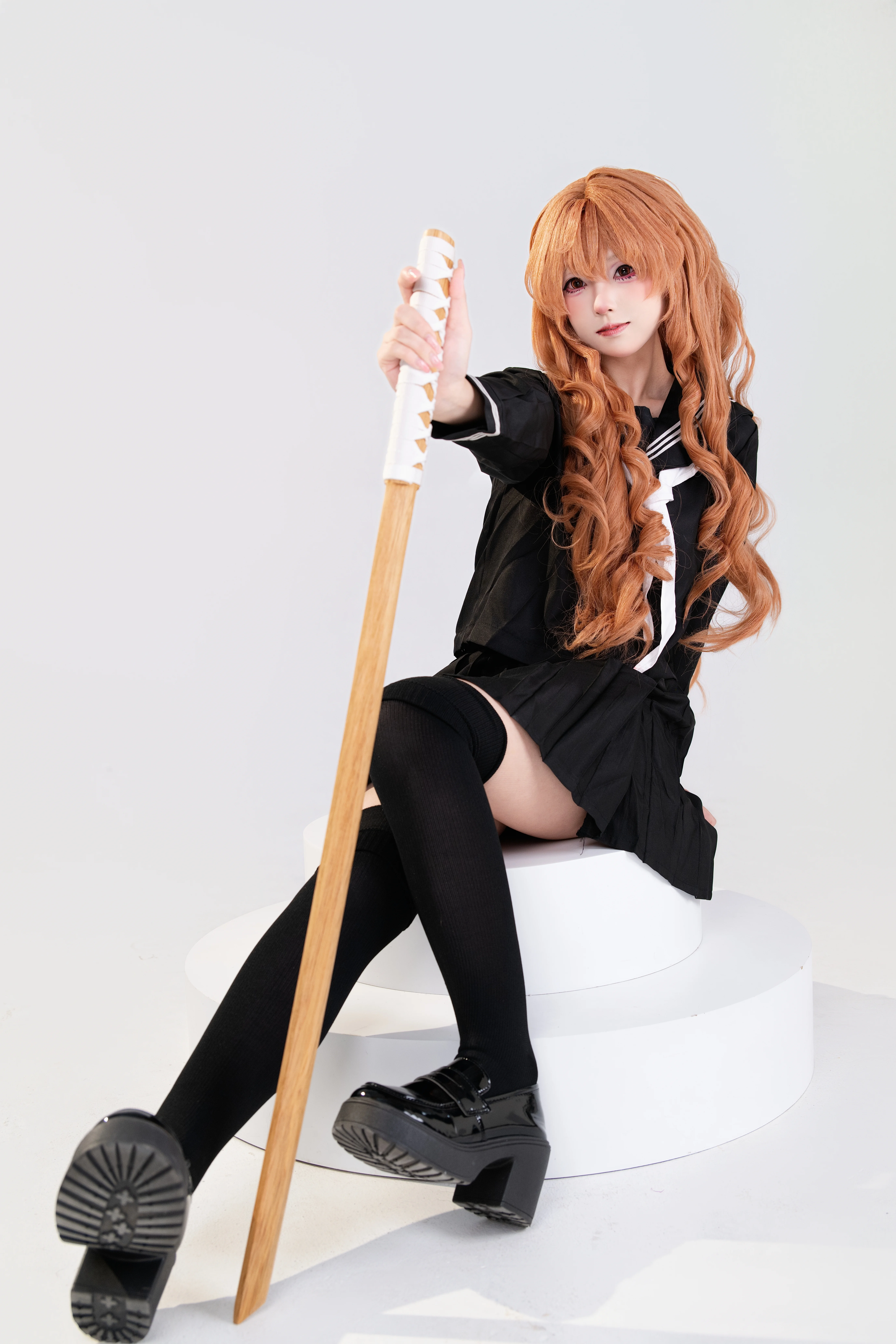 【逢坂大河cos】龙与虎掌中萌虎的水手服木刀造型 - 第 1 张