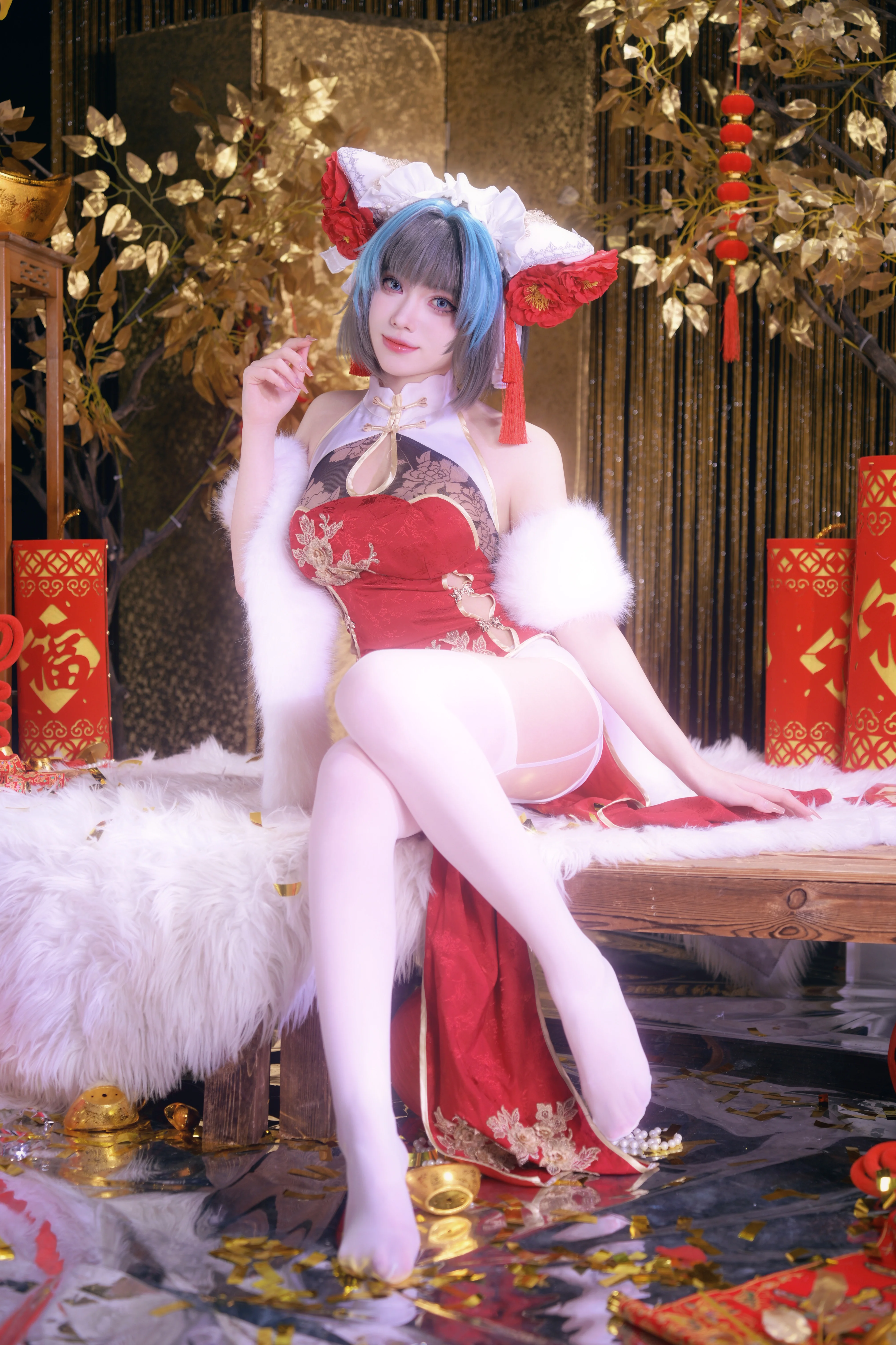 【柴郡cos】碧藍航線的新年旗袍正片，紅裝與溫暖 - 第 1 張