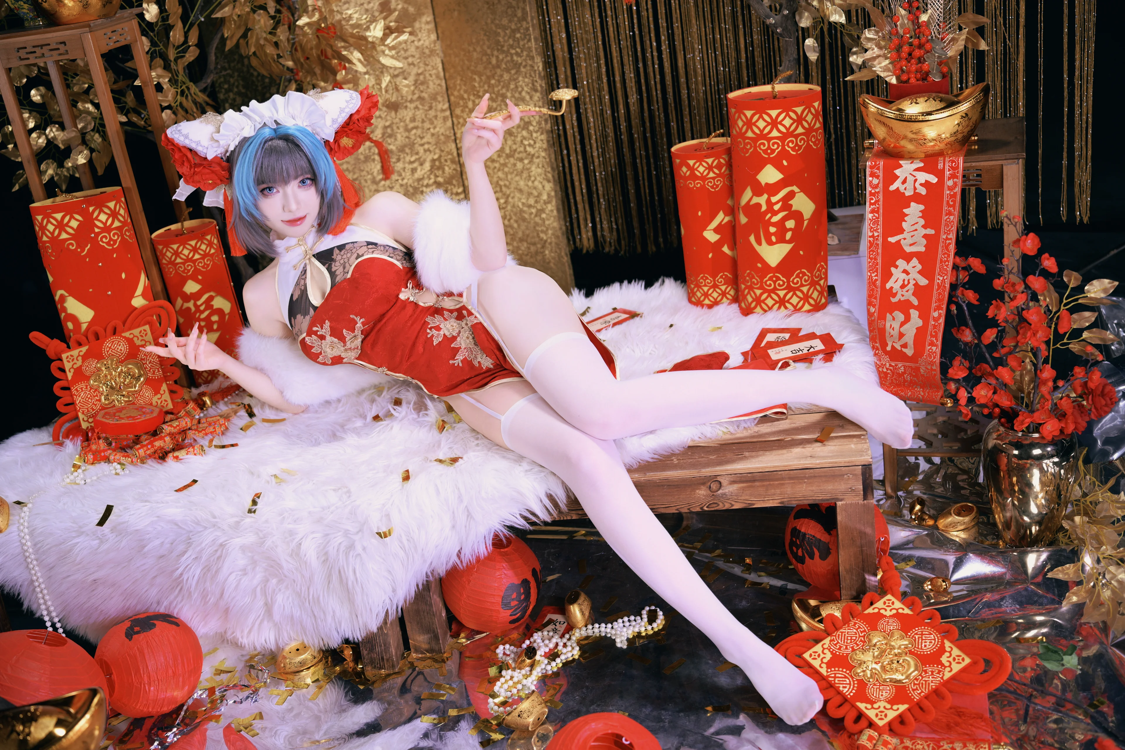 【柴郡cos】碧藍航線的新年旗袍正片，紅裝與溫暖 - 第 2 張