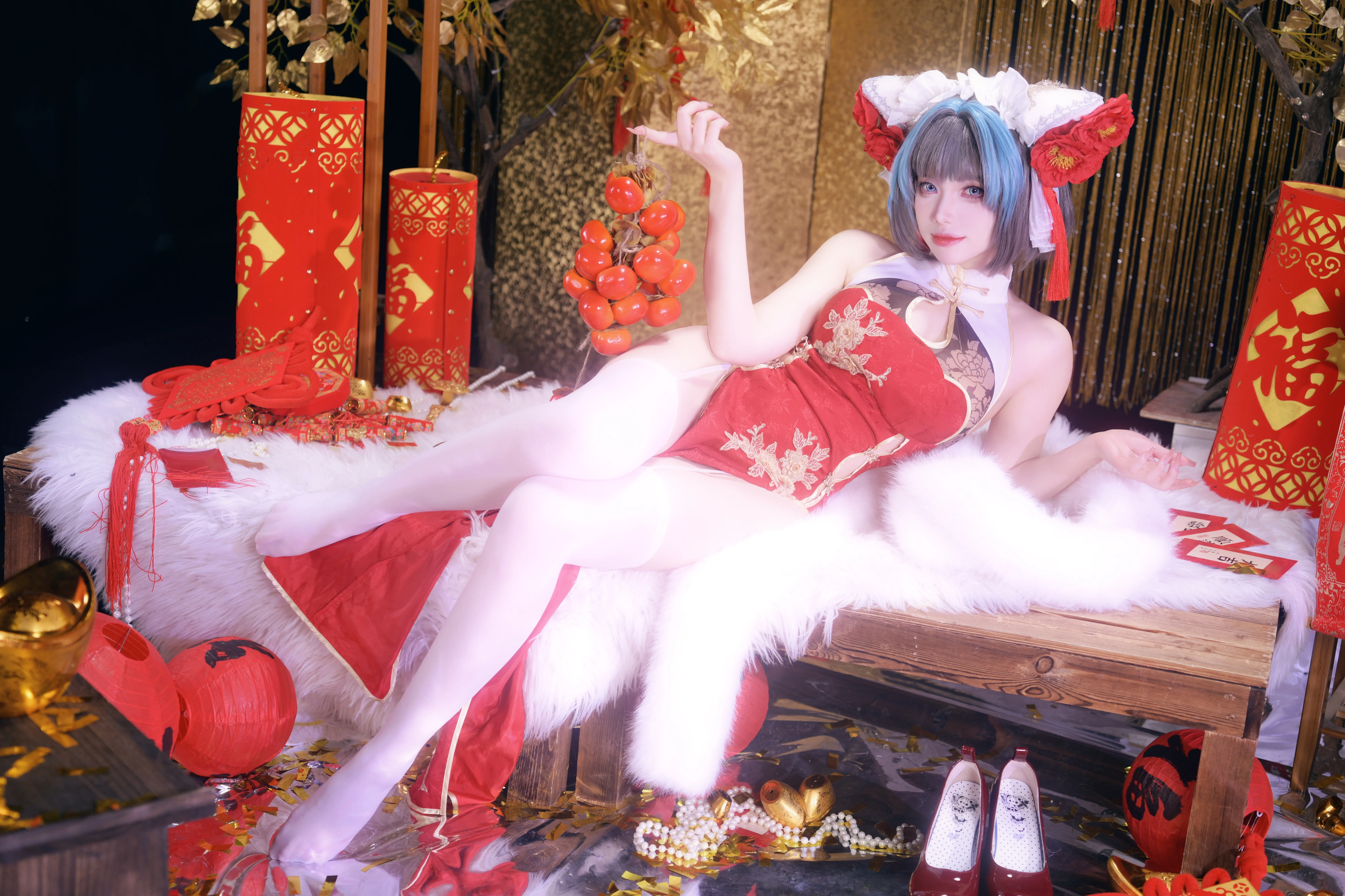 【柴郡cos】碧藍航線的新年旗袍正片，紅裝與溫暖 - 第 3 張