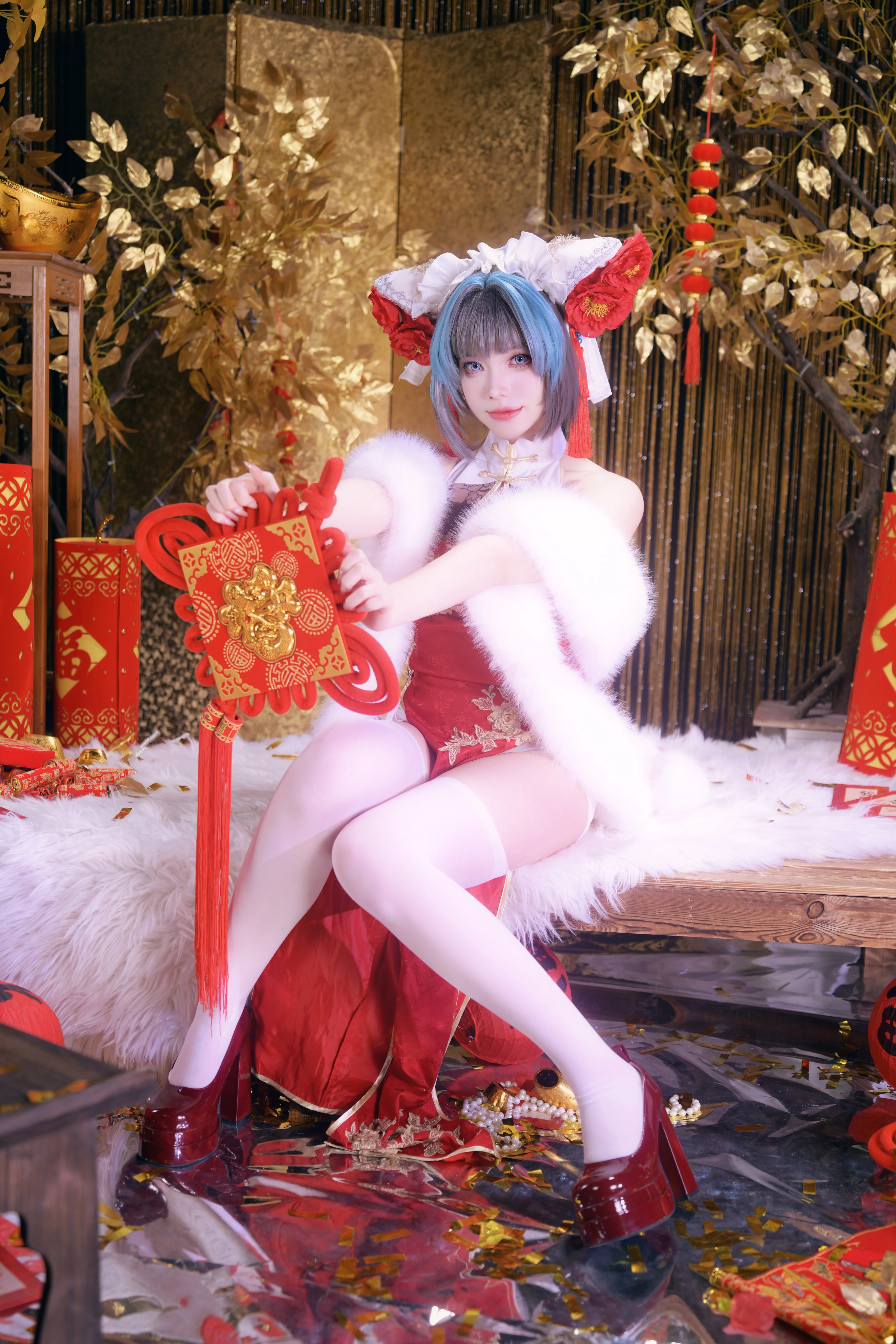 【柴郡cos】碧藍航線的新年旗袍正片，紅裝與溫暖 - 第 4 張
